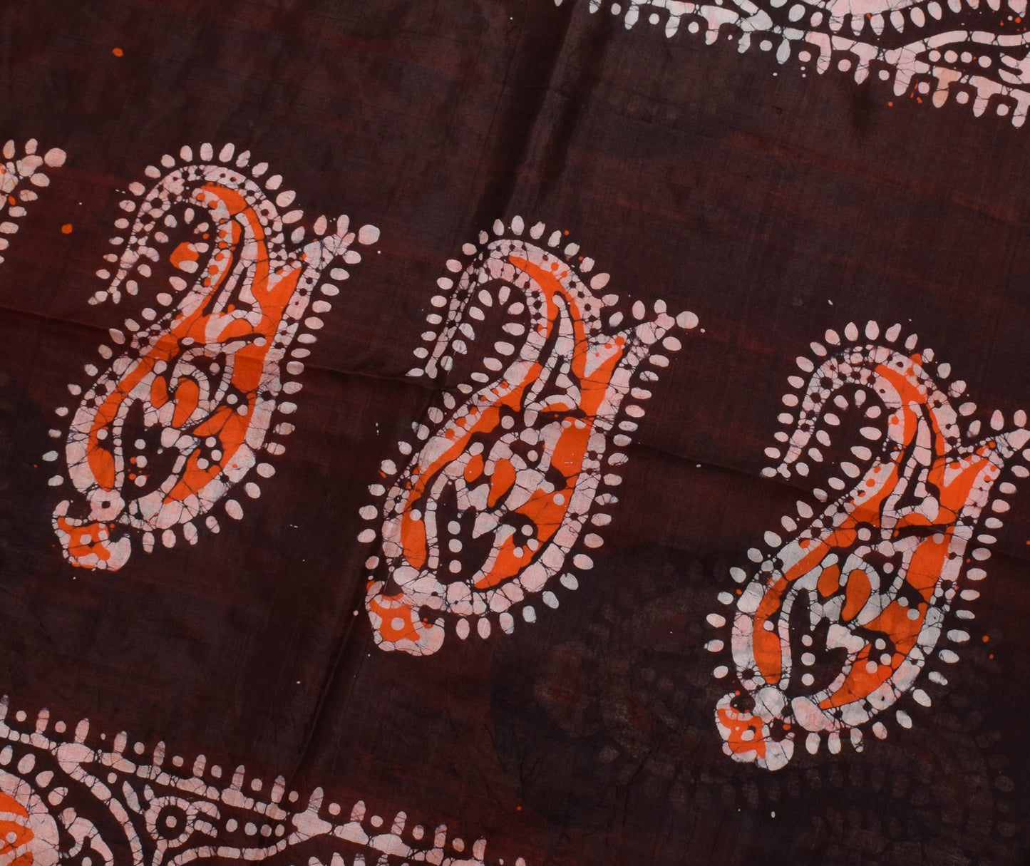 Sushila Vintage Orange Saree 100% Pure Silk Batik Printed Paisley Craft Fabric