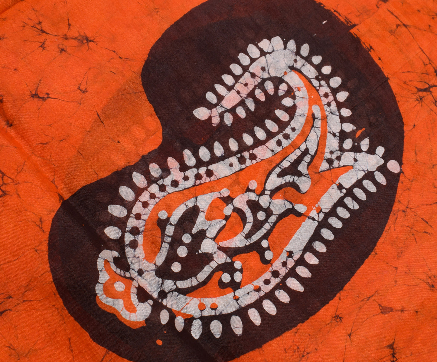 Sushila Vintage Orange Saree 100% Pure Silk Batik Printed Paisley Craft Fabric