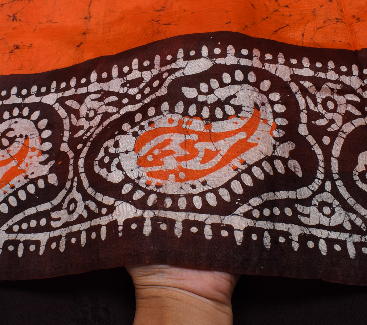 Sushila Vintage Orange Saree 100% Pure Silk Batik Printed Paisley Craft Fabric