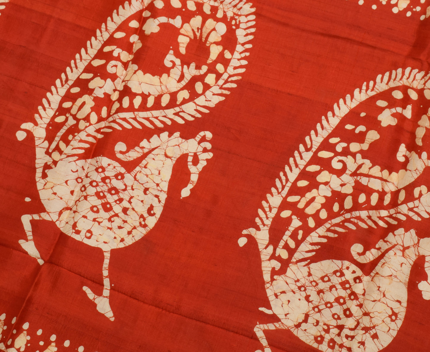 Sushila Vintage Cream Saree 100% Pure Silk Batik Printed Soft Craft Sari Fabric