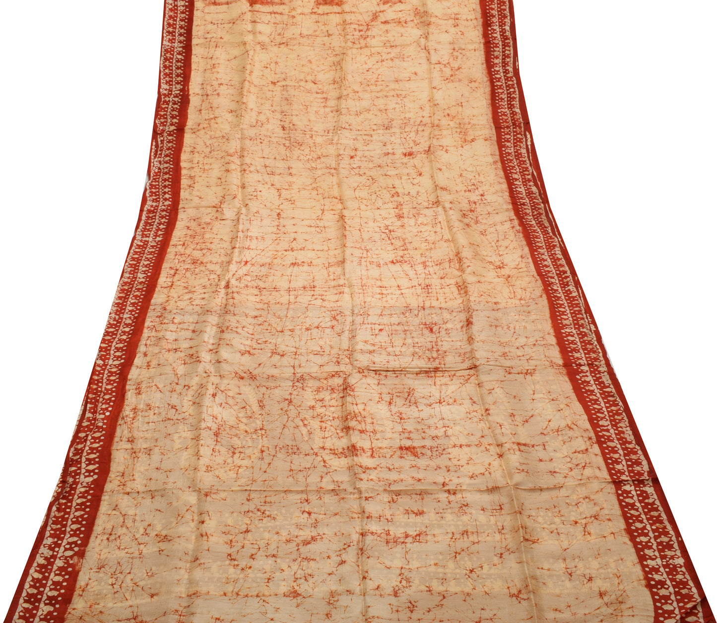 Sushila Vintage Cream Saree 100% Pure Silk Batik Printed Soft Craft Sari Fabric