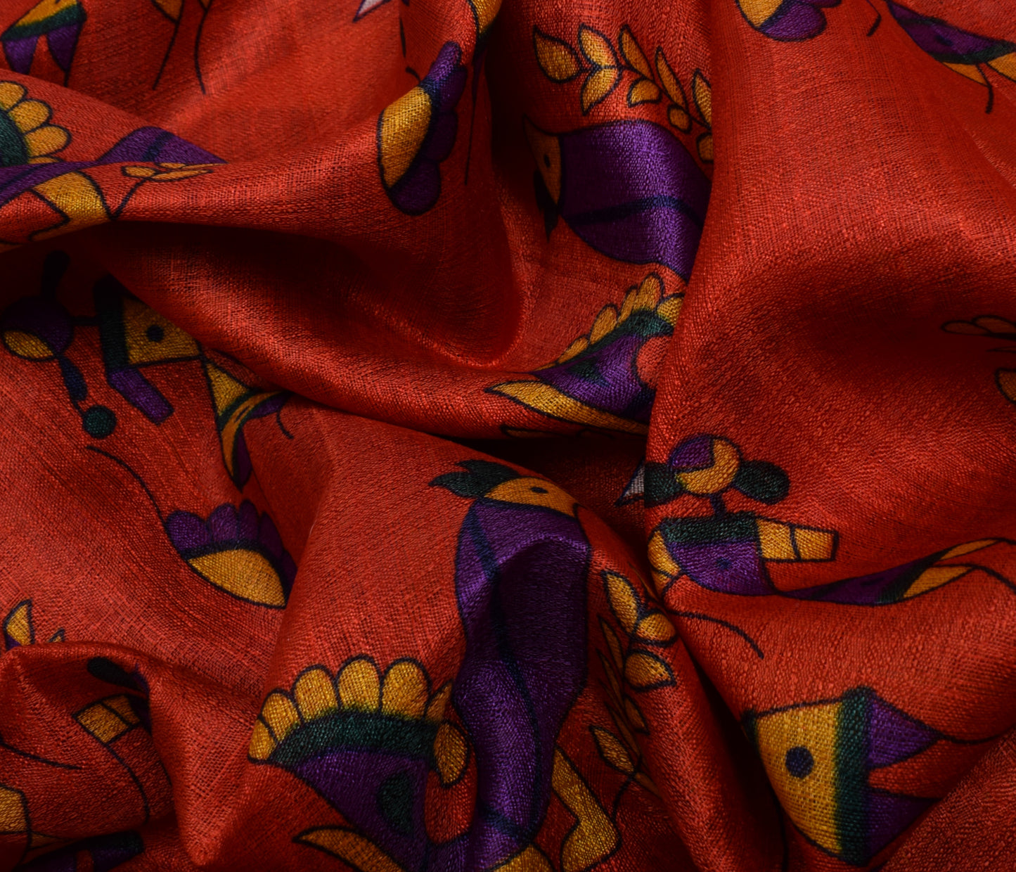 Sushila Vintage Dark Orange Saree Blend Silk Printed 5 Yard Soft Craft Fabric
