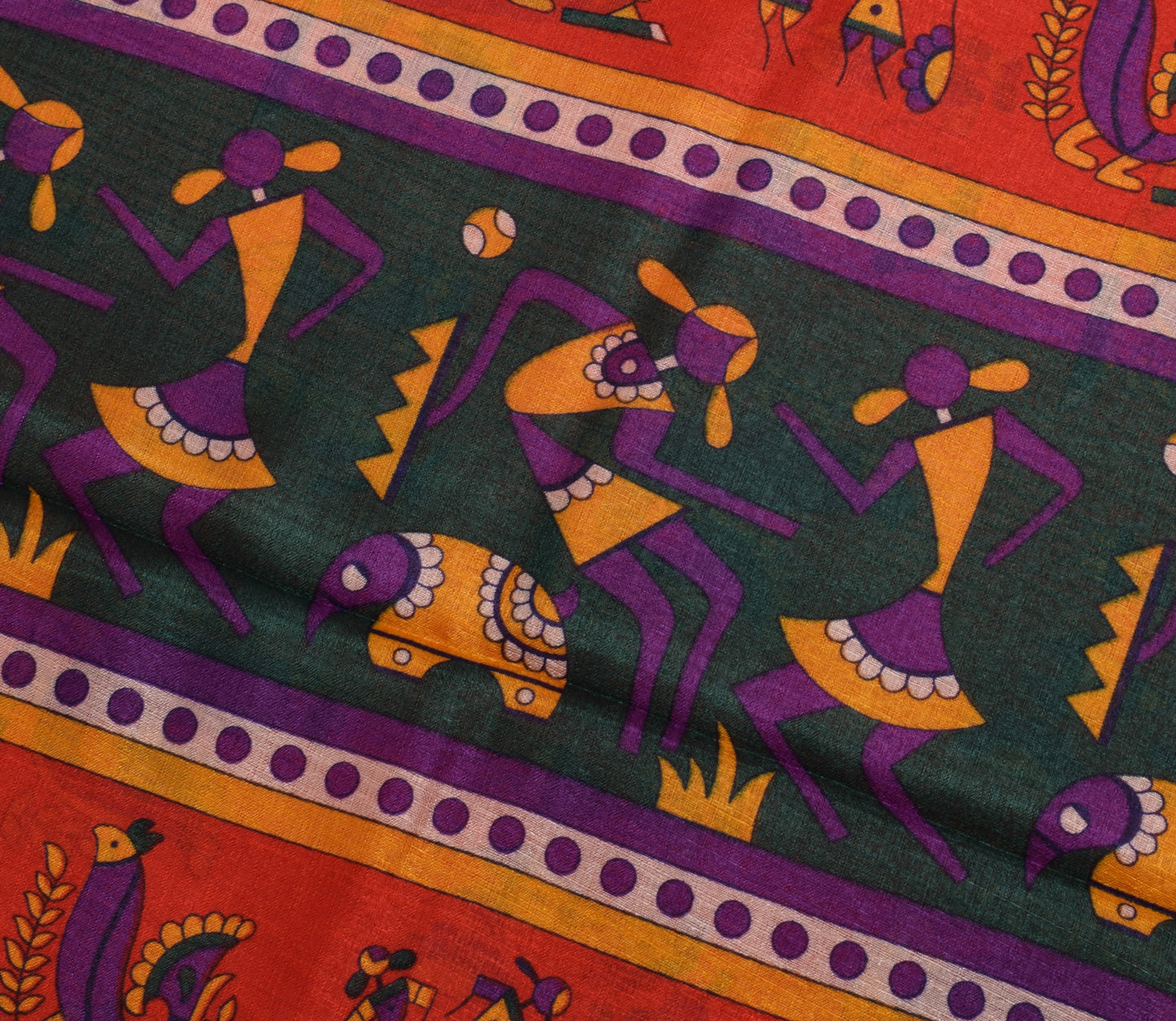 Sushila Vintage Dark Orange Saree Blend Silk Printed 5 Yard Soft Craft Fabric