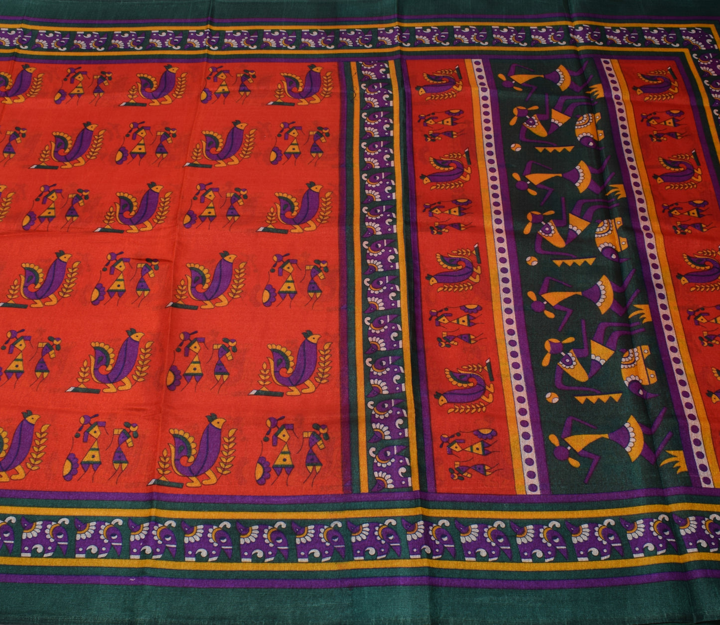 Sushila Vintage Dark Orange Saree Blend Silk Printed 5 Yard Soft Craft Fabric