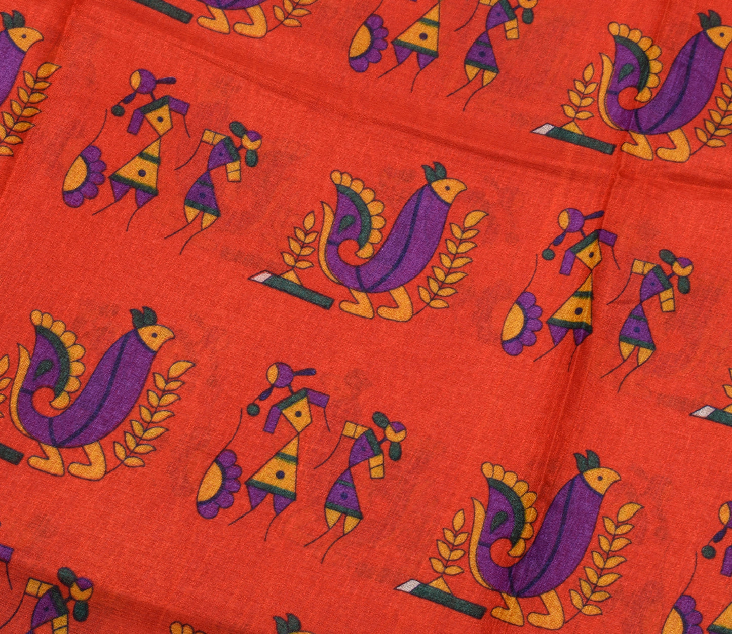 Sushila Vintage Dark Orange Saree Blend Silk Printed 5 Yard Soft Craft Fabric