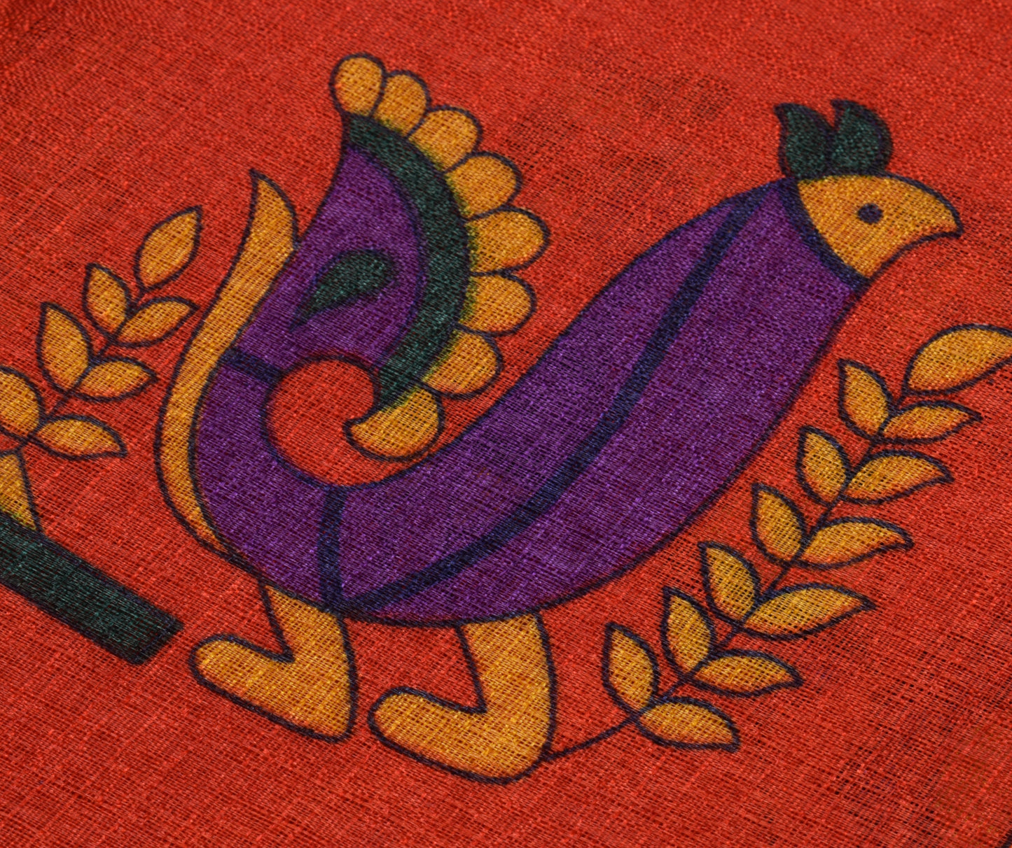 Sushila Vintage Dark Orange Saree Blend Silk Printed 5 Yard Soft Craft Fabric