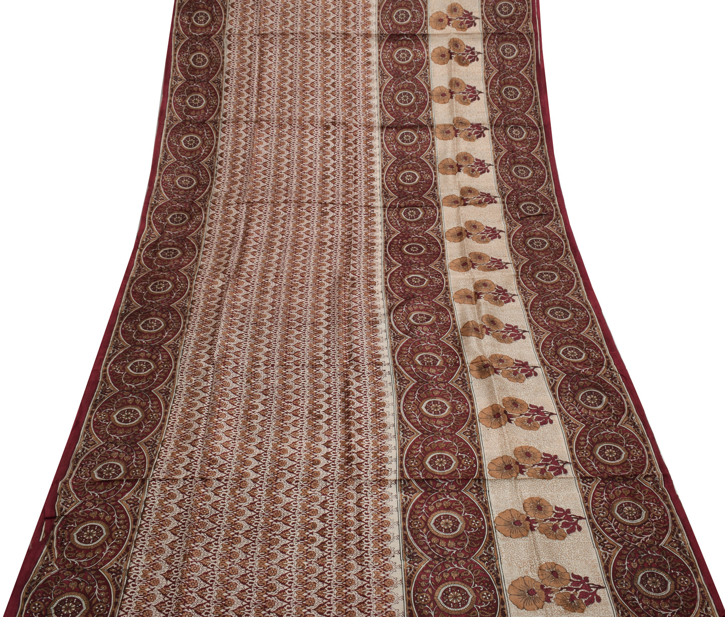 Sushila Vintage Indian Saree 100% Pure Silk Printed Floral Soft Craft Fabric