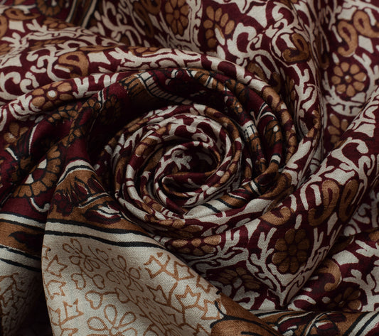 Sushila Vintage Indian Saree 100% Pure Silk Printed Floral Soft Craft Fabric