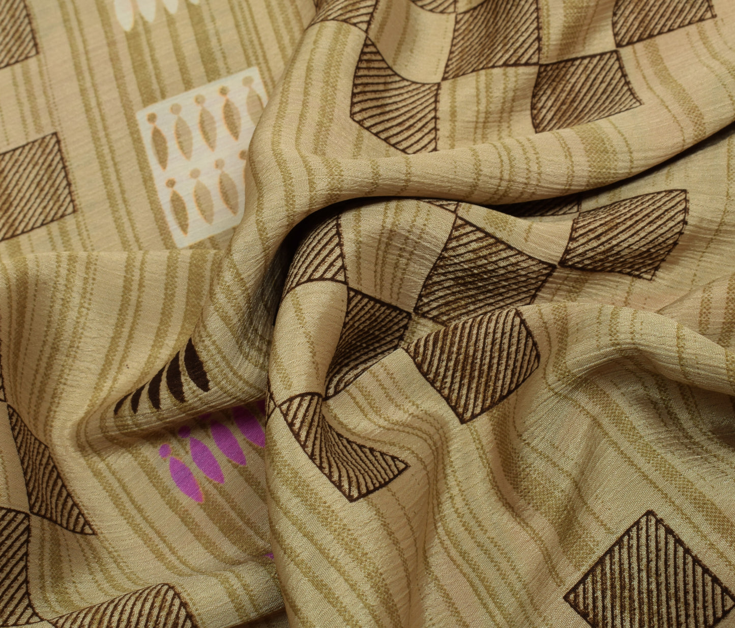 Sushila Vintage Brown Saree Blend Silk Printed Elephant Soft Craft Sari Fabric