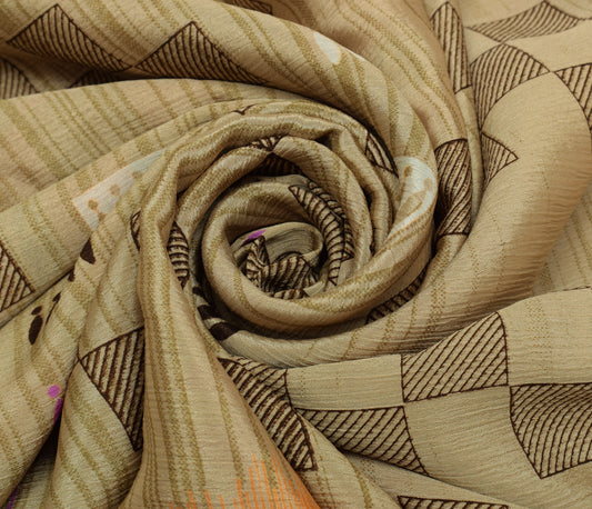 Sushila Vintage Brown Saree Blend Silk Printed Elephant Soft Craft Sari Fabric