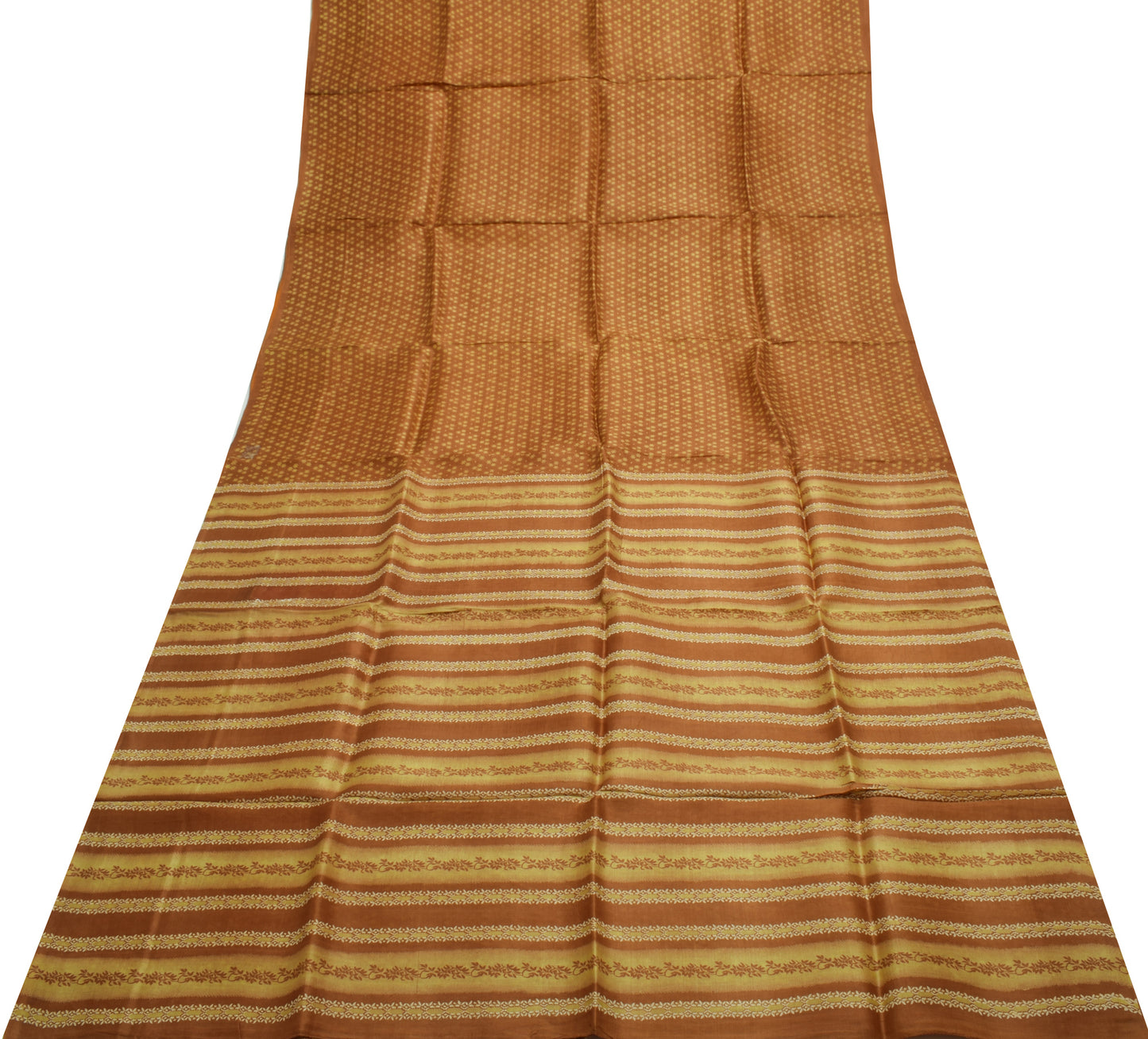 Sushila Vintage Brown Saree 100% Pure Silk Printed Floral Soft Craft Fabric