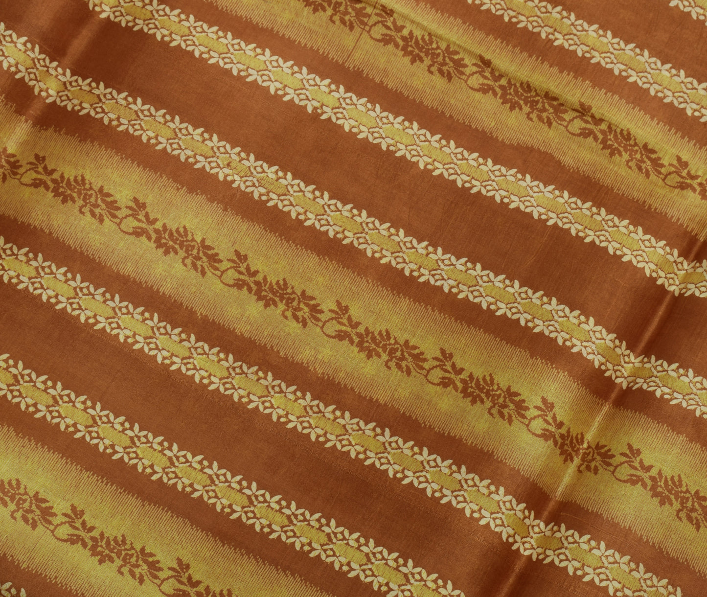 Sushila Vintage Brown Saree 100% Pure Silk Printed Floral Soft Craft Fabric