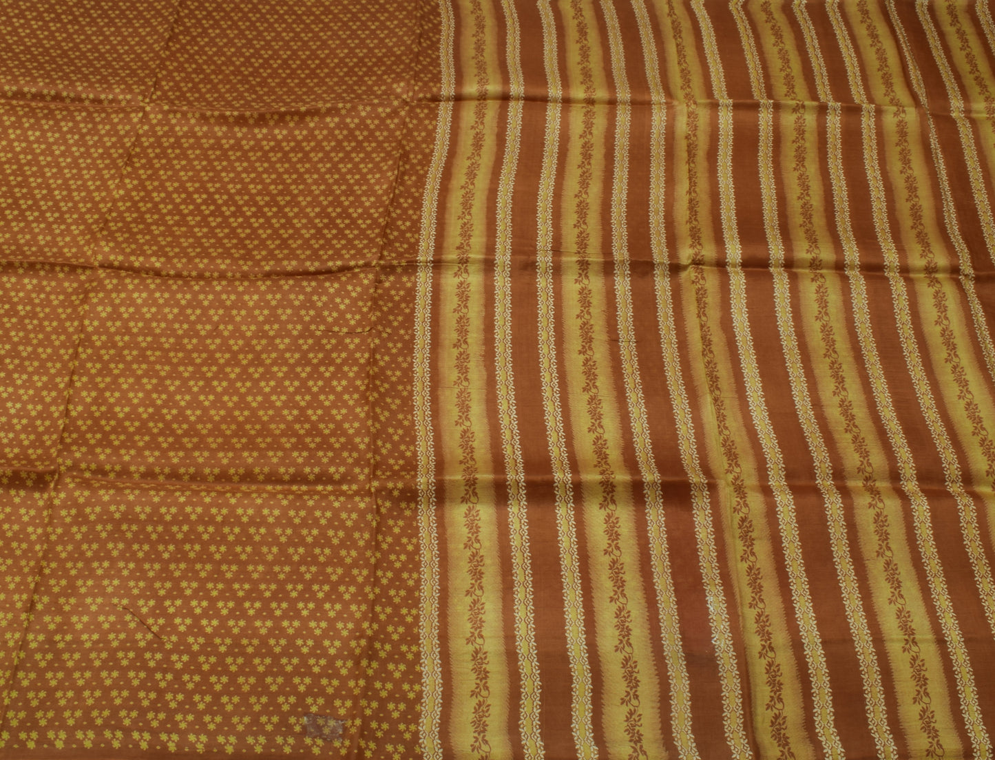 Sushila Vintage Brown Saree 100% Pure Silk Printed Floral Soft Craft Fabric