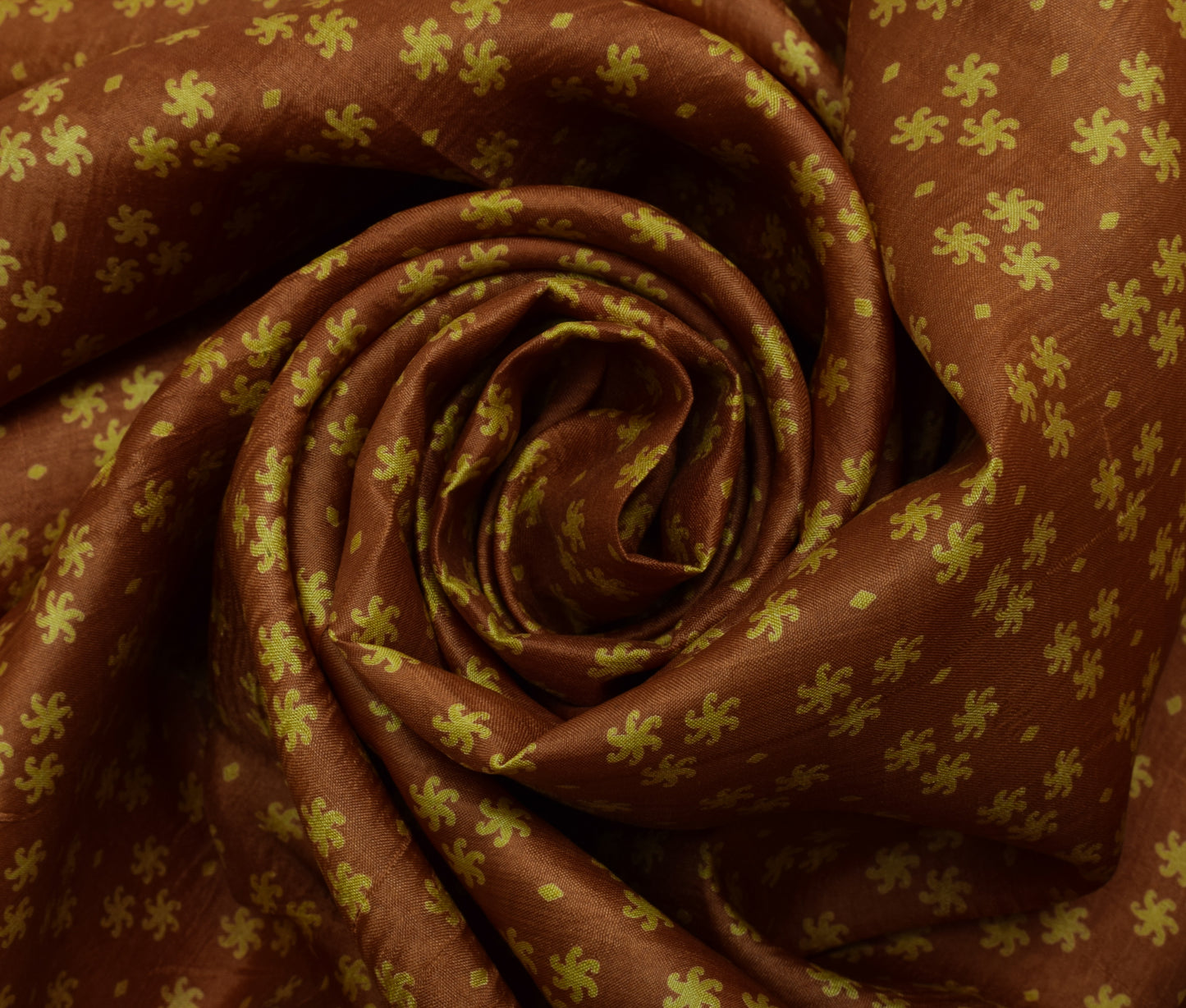 Sushila Vintage Brown Saree 100% Pure Silk Printed Floral Soft Craft Fabric