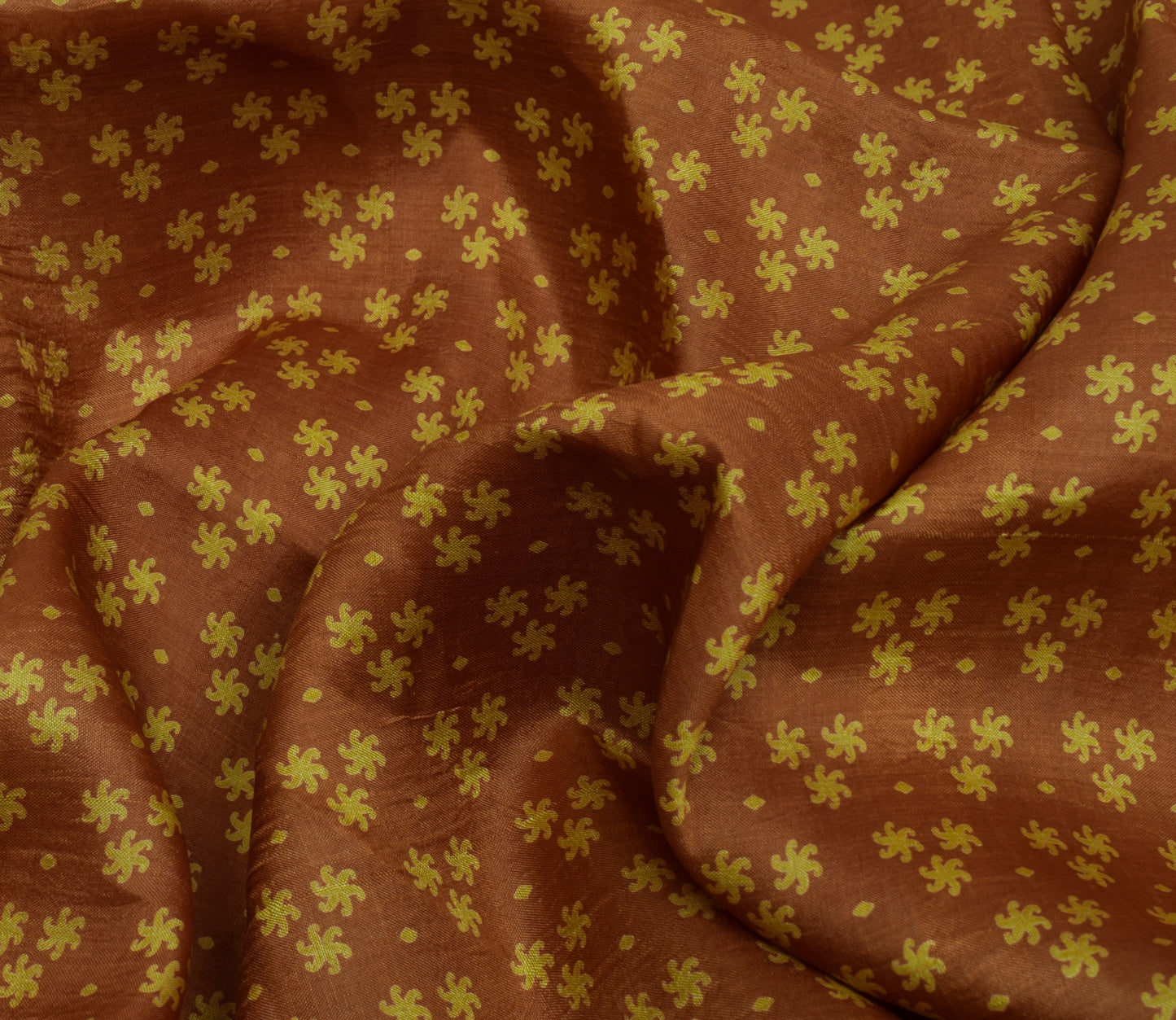 Sushila Vintage Brown Saree 100% Pure Silk Printed Floral Soft Craft Fabric