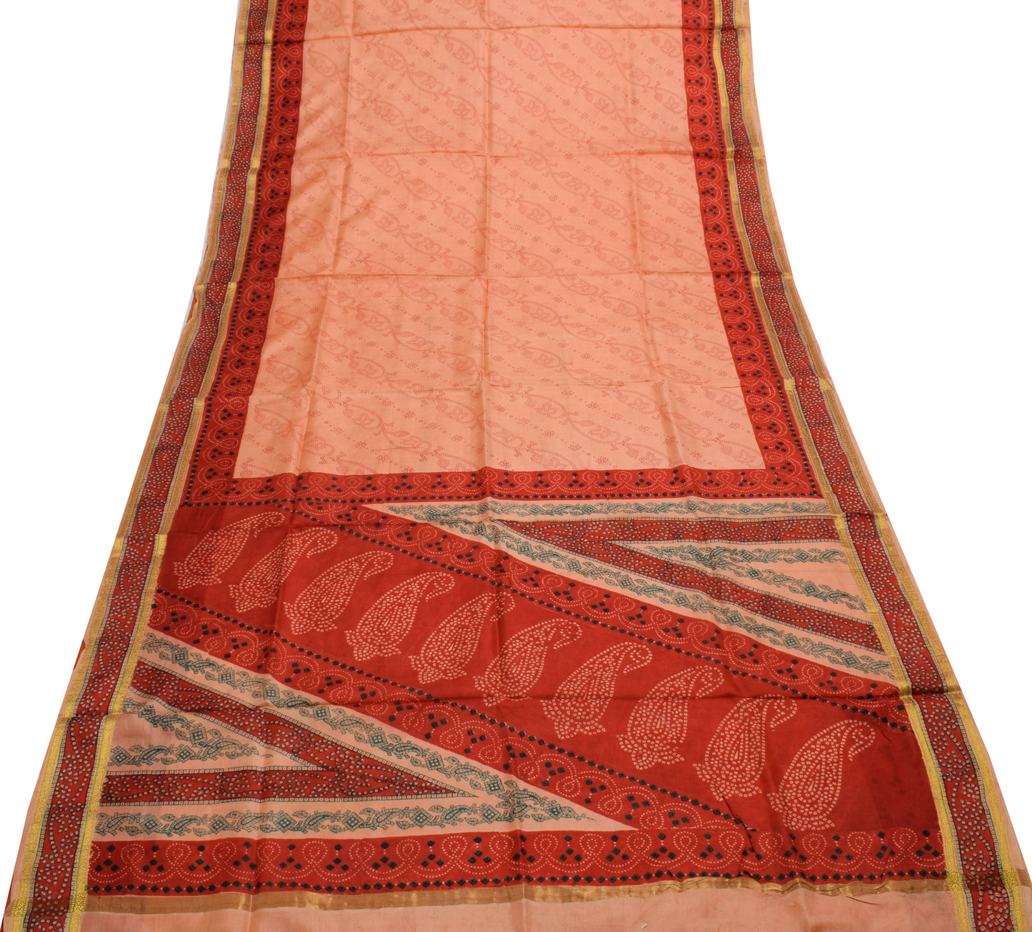 Sushila Vintage Peach Indian Saree 100% Pure Silk Printed Soft Craft Fabric