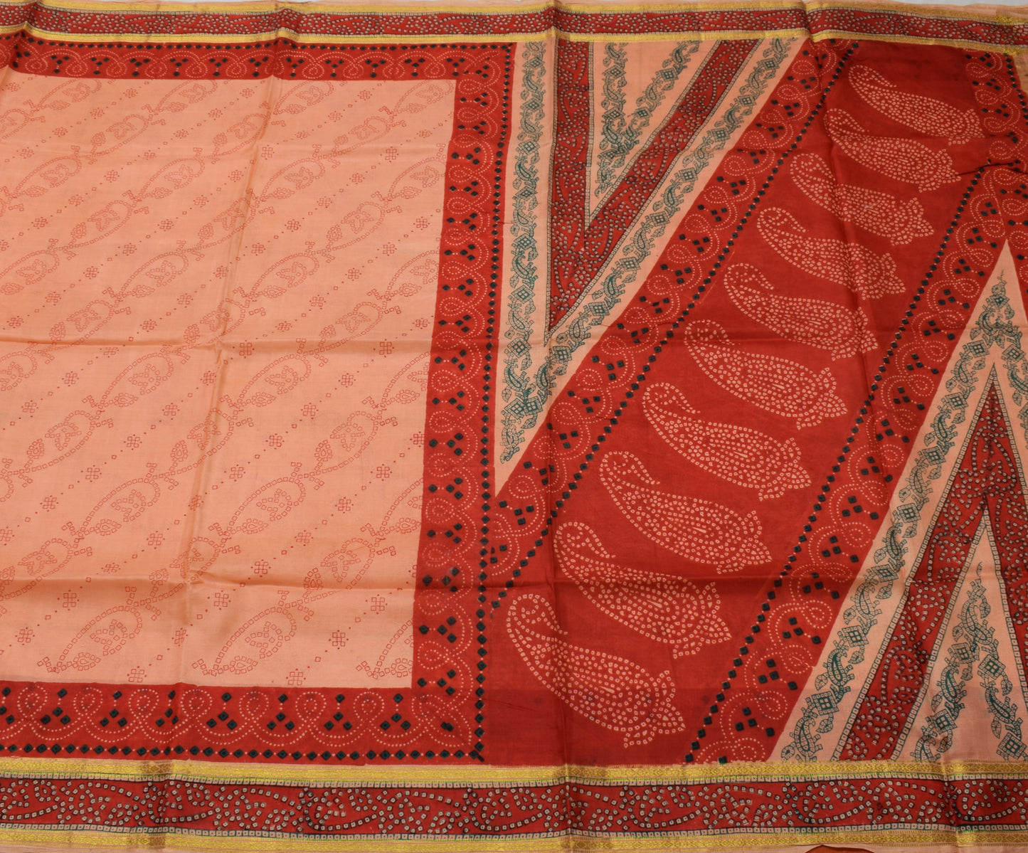 Sushila Vintage Peach Indian Saree 100% Pure Silk Printed Soft Craft Fabric