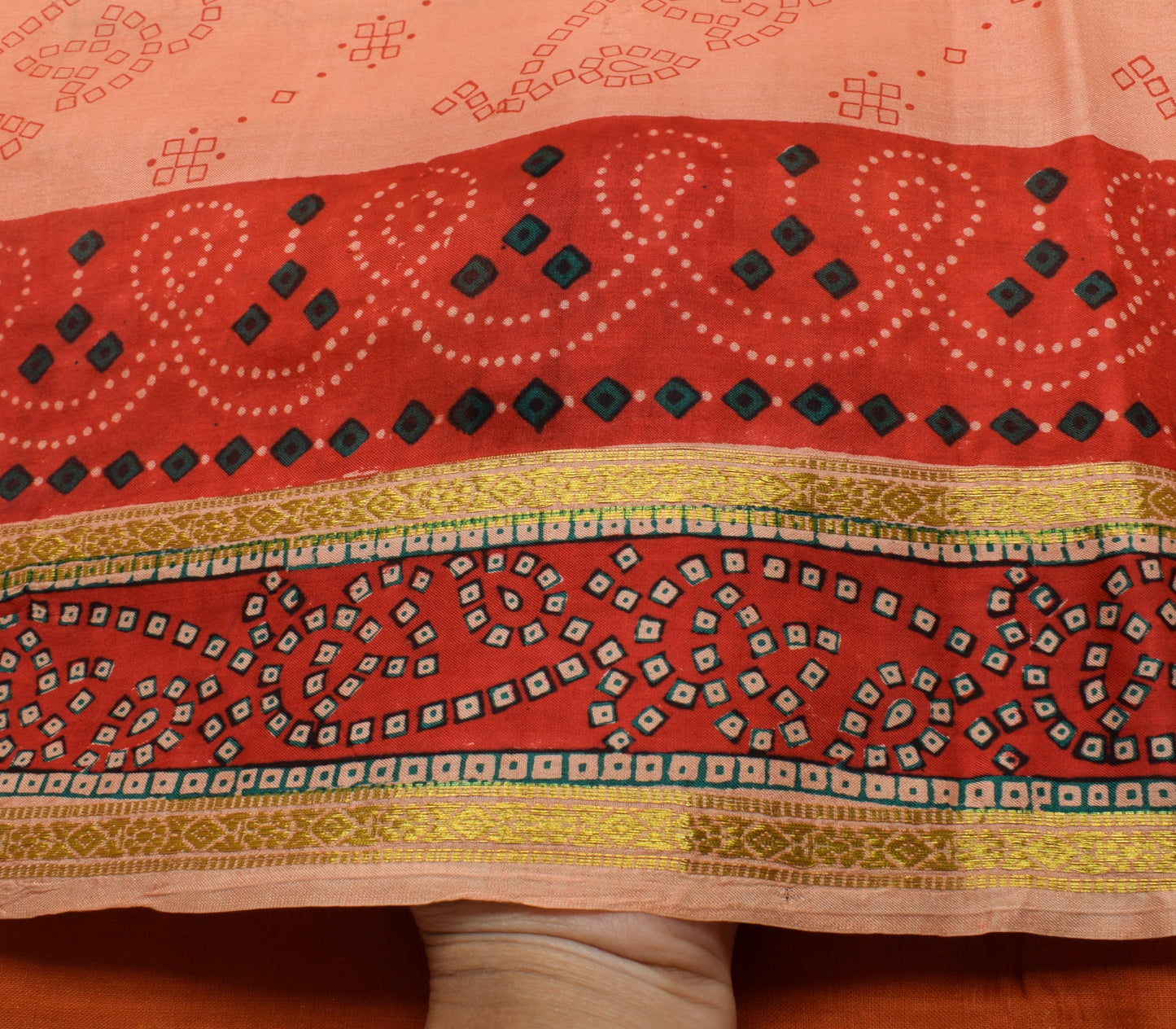 Sushila Vintage Peach Indian Saree 100% Pure Silk Printed Soft Craft Fabric