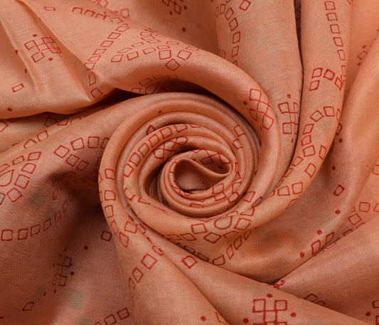 Sushila Vintage Peach Indian Saree 100% Pure Silk Printed Soft Craft Fabric