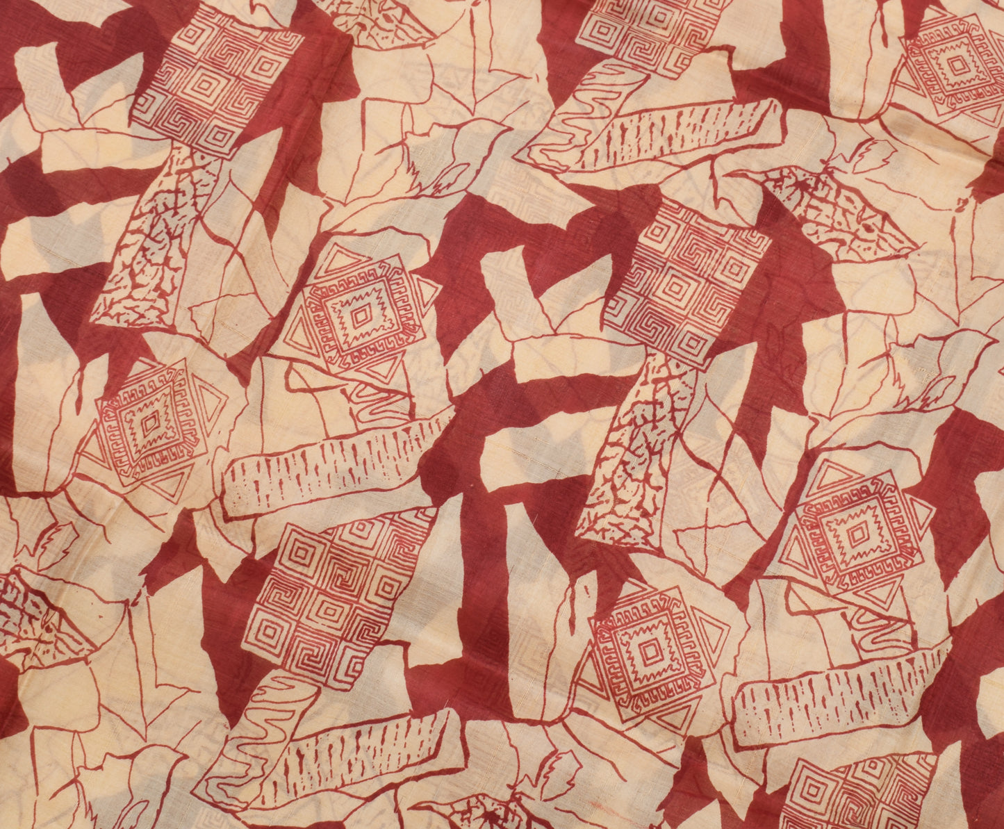 Sushila Vintage Cream Indian Saree 100% Pure Silk Printed 5 YD Craft Fabric