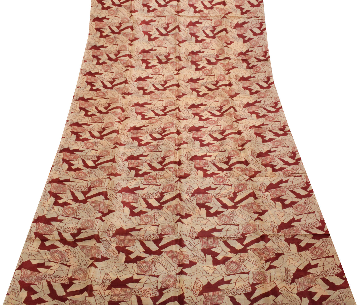 Sushila Vintage Cream Indian Saree 100% Pure Silk Printed 5 YD Craft Fabric