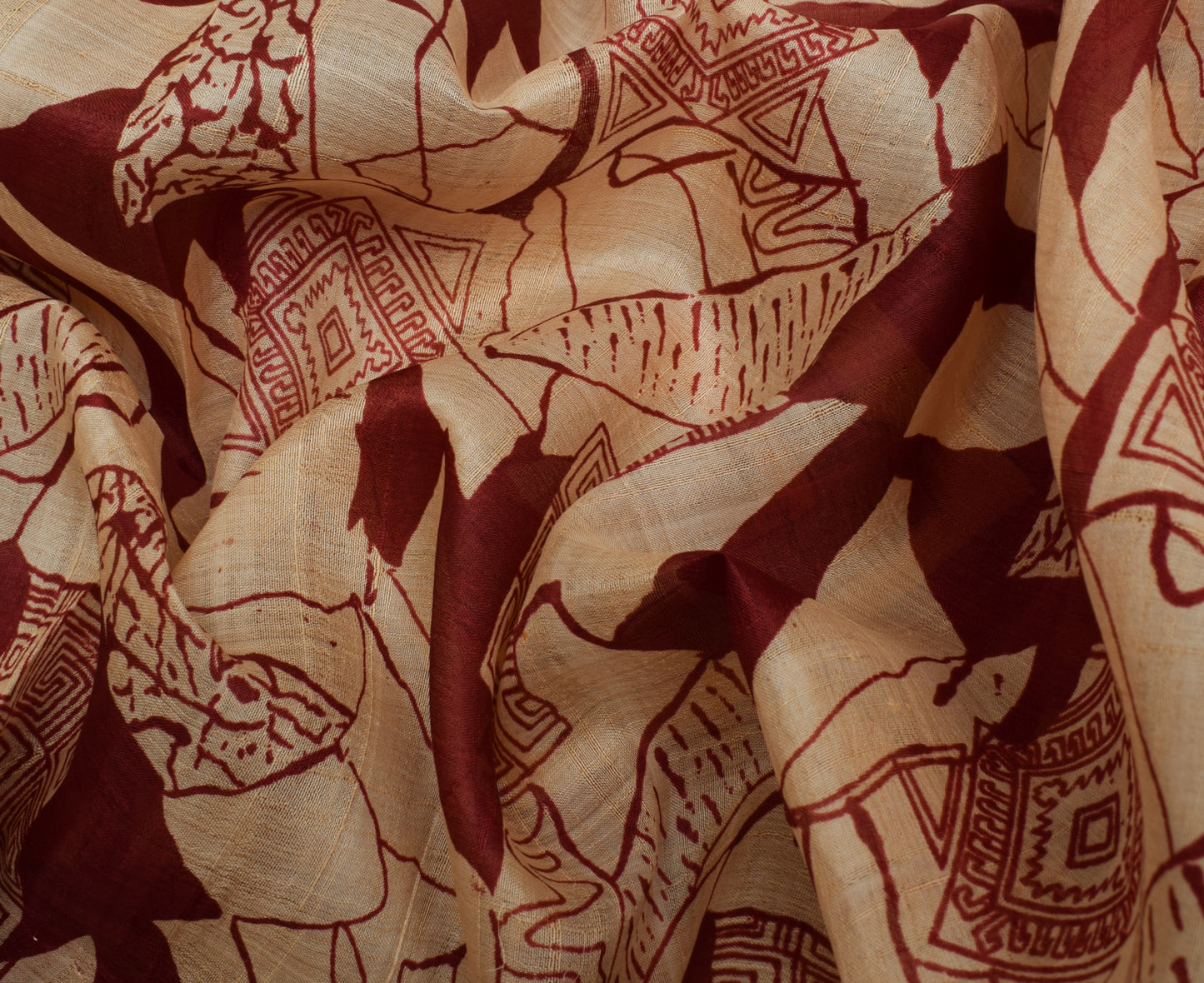 Sushila Vintage Cream Indian Saree 100% Pure Silk Printed 5 YD Craft Fabric