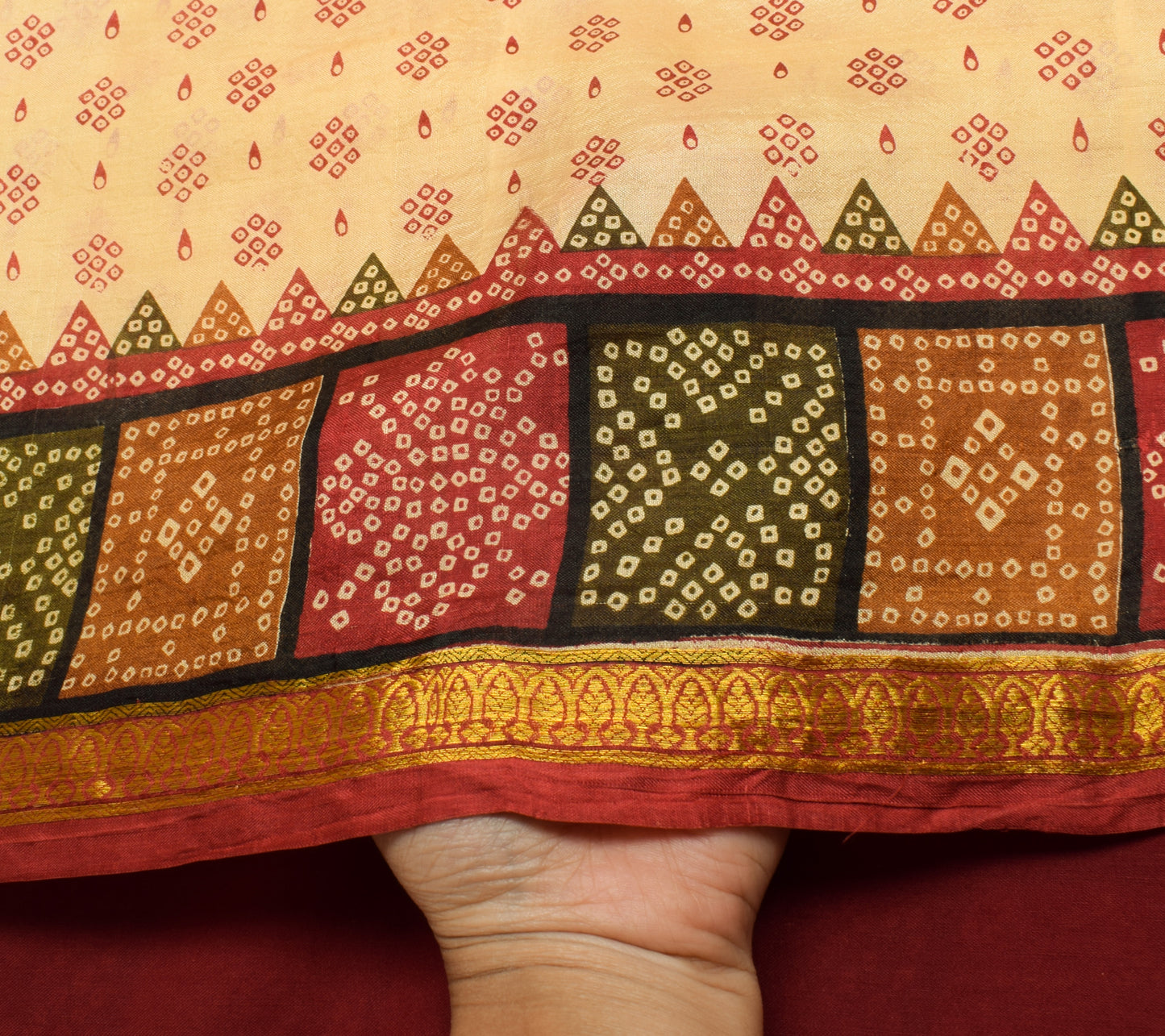 Sushila Vintage Beige Indian Saree 100% Pure Silk Printed Soft Craft Fabric