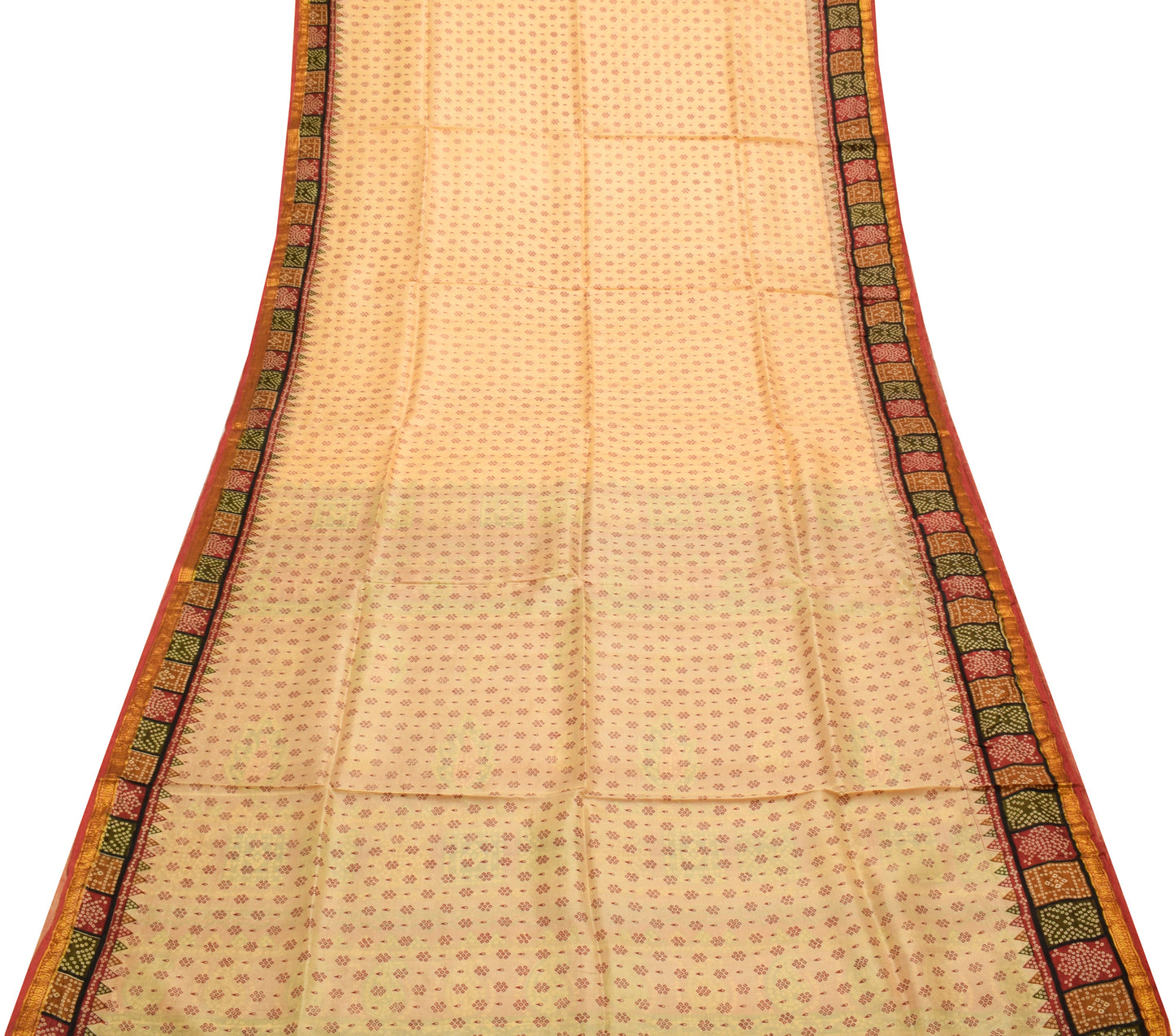Sushila Vintage Beige Indian Saree 100% Pure Silk Printed Soft Craft Fabric