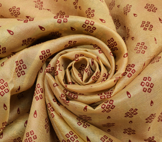 Sushila Vintage Beige Indian Saree 100% Pure Silk Printed Soft Craft Fabric
