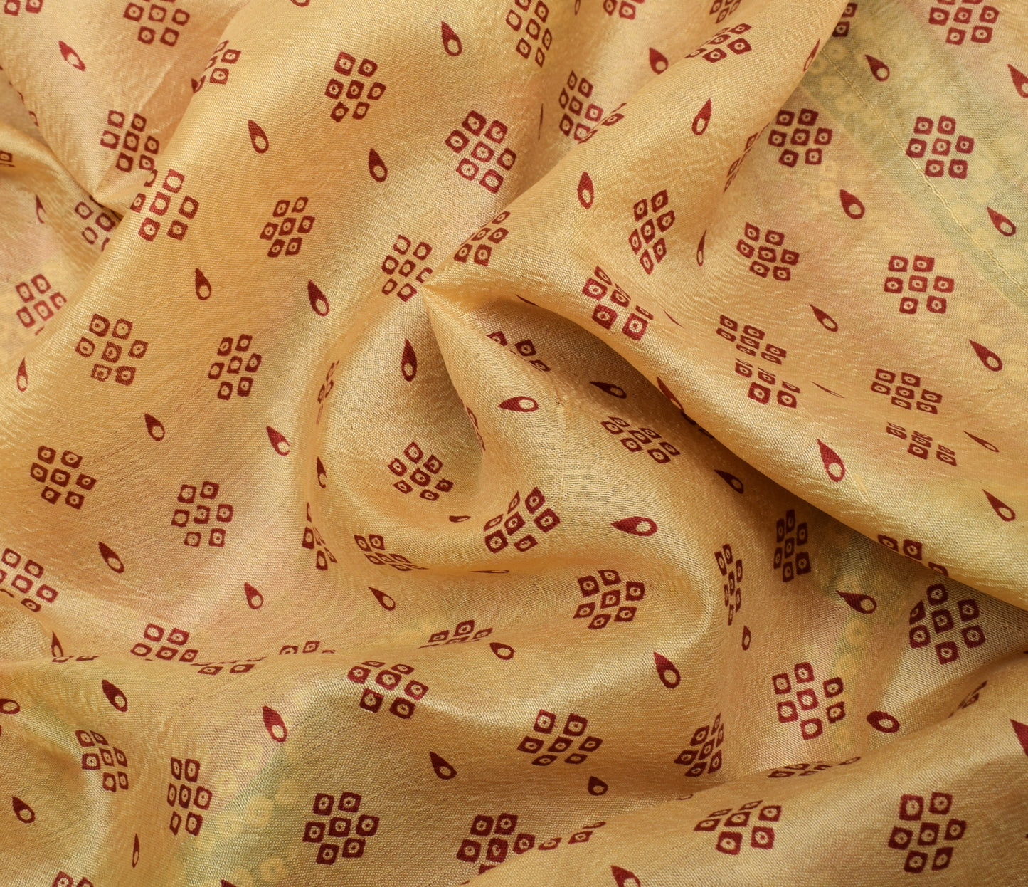 Sushila Vintage Beige Indian Saree 100% Pure Silk Printed Soft Craft Fabric