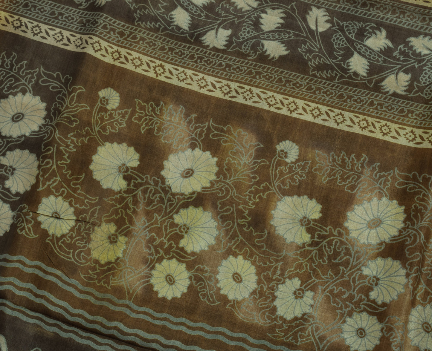 Sushila Vintage Brown Saree 100% Pure Silk Printed Checks Soft Craft Fabric