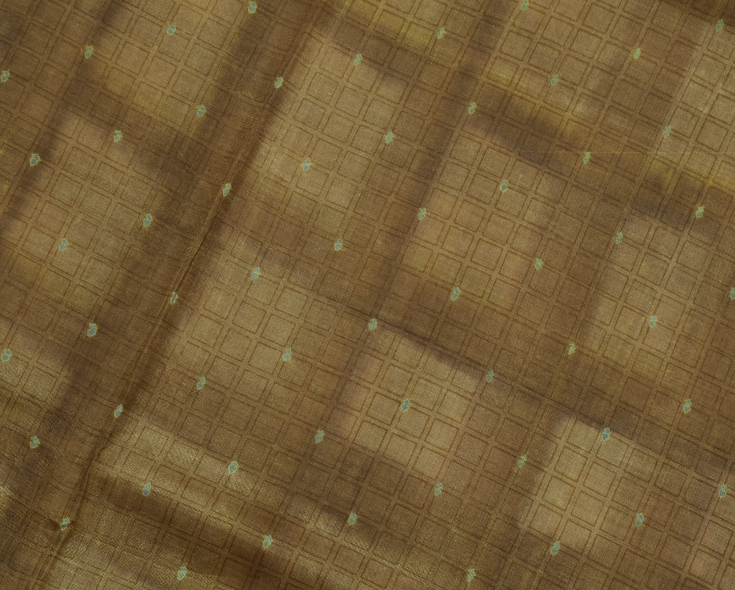 Sushila Vintage Brown Saree 100% Pure Silk Printed Checks Soft Craft Fabric