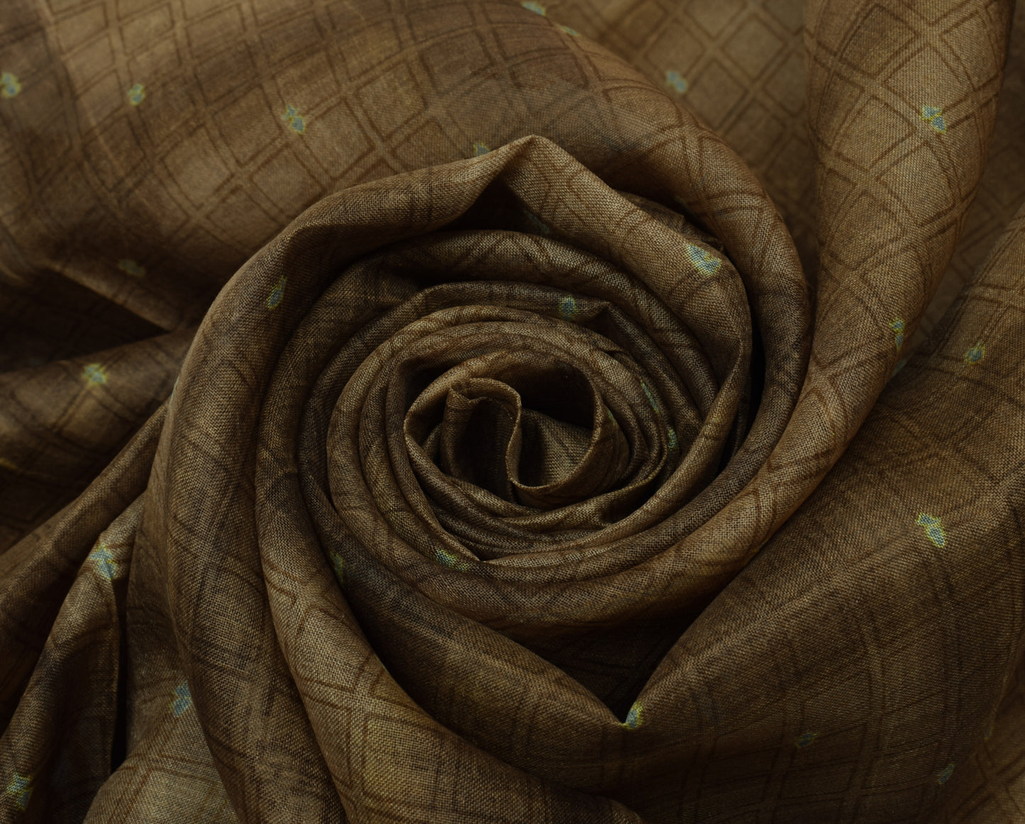 Sushila Vintage Brown Saree 100% Pure Silk Printed Checks Soft Craft Fabric
