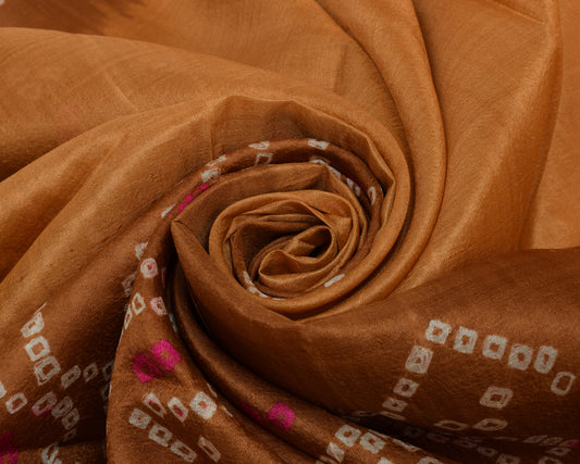 Sushila Vintage Brown Saree 100% Pure Silk Bandhani Printed Soft Craft Fabric
