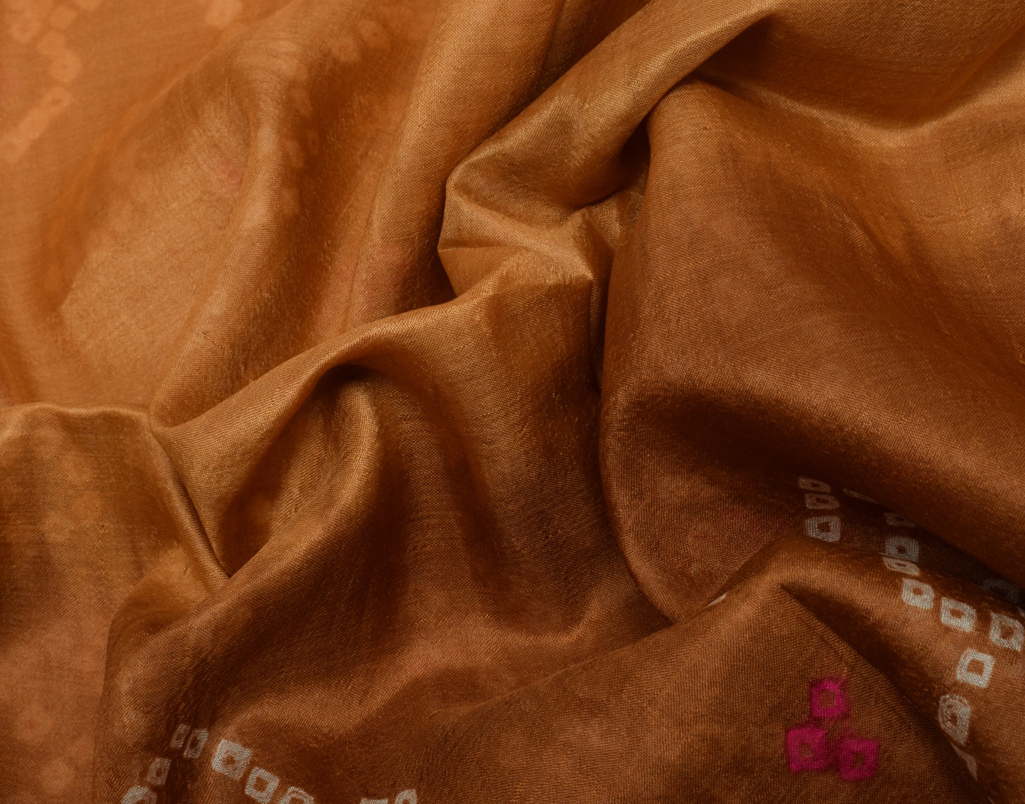 Sushila Vintage Brown Saree 100% Pure Silk Bandhani Printed Soft Craft Fabric