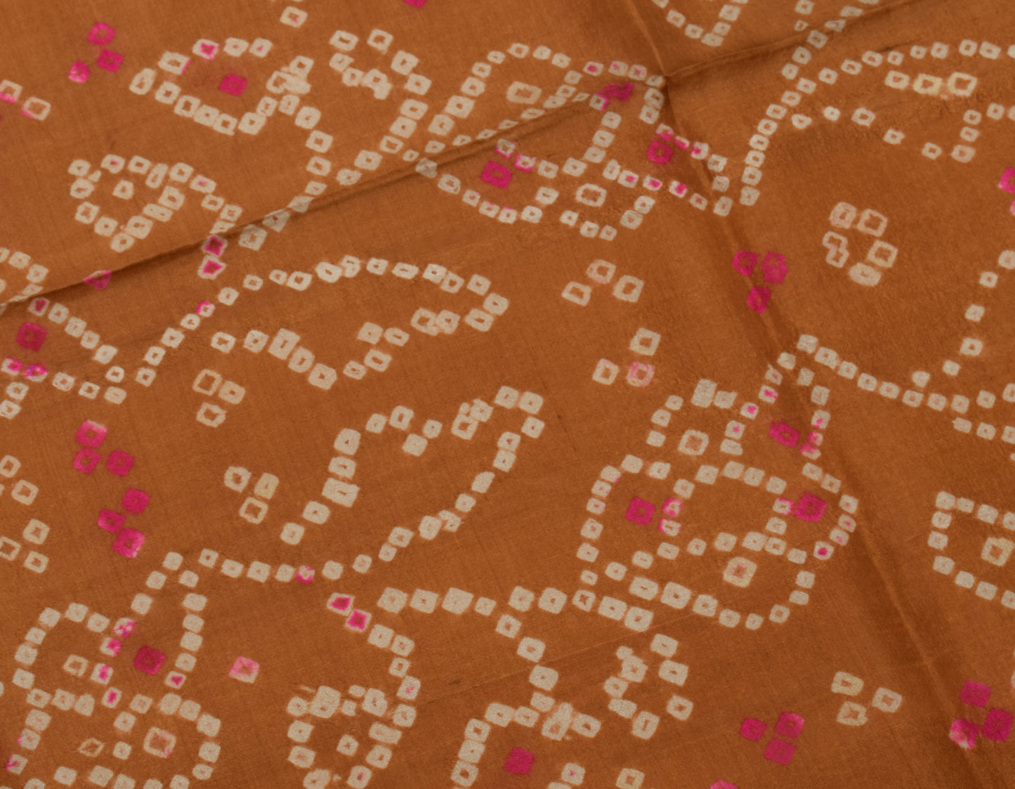 Sushila Vintage Brown Saree 100% Pure Silk Bandhani Printed Soft Craft Fabric