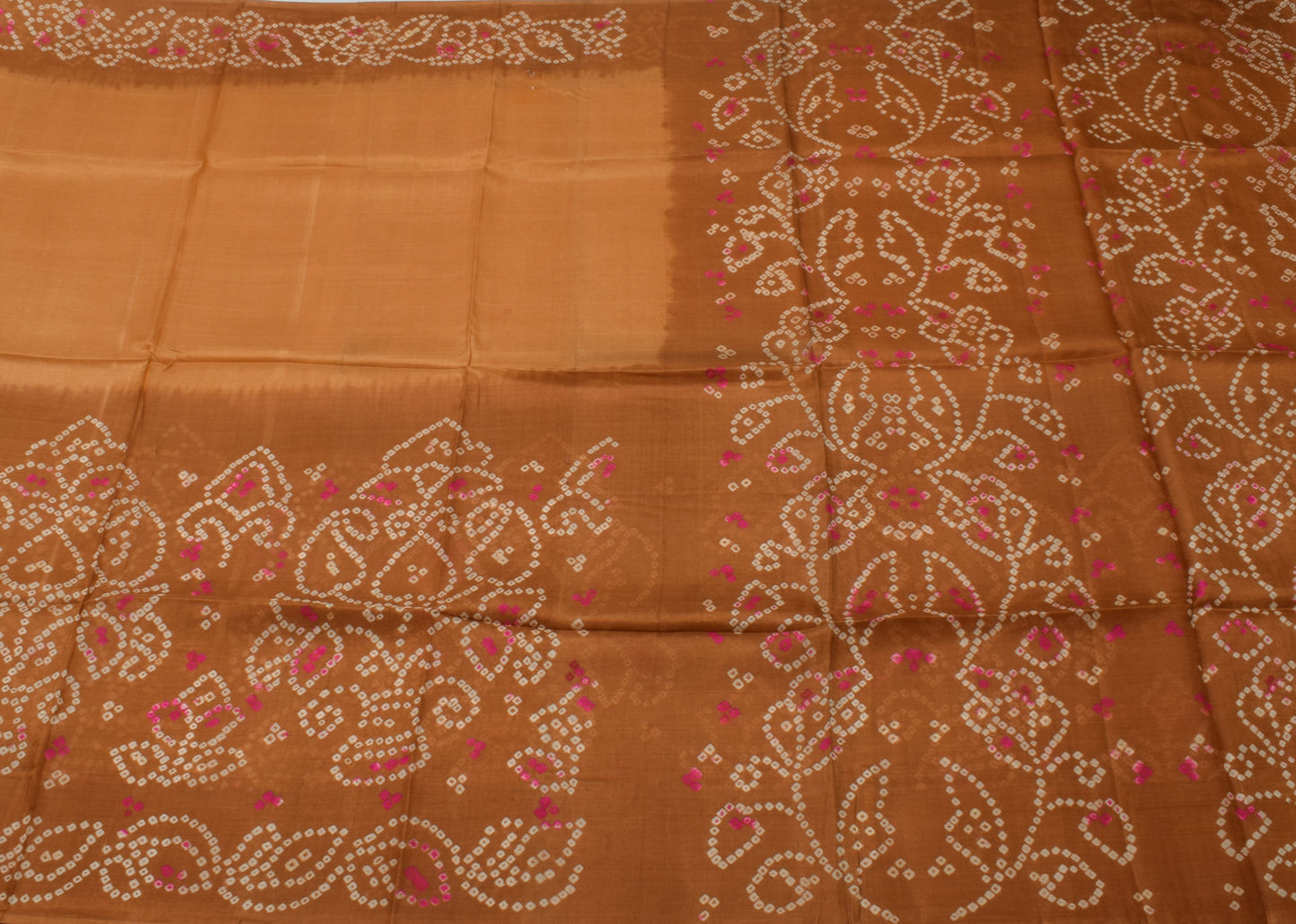 Sushila Vintage Brown Saree 100% Pure Silk Bandhani Printed Soft Craft Fabric