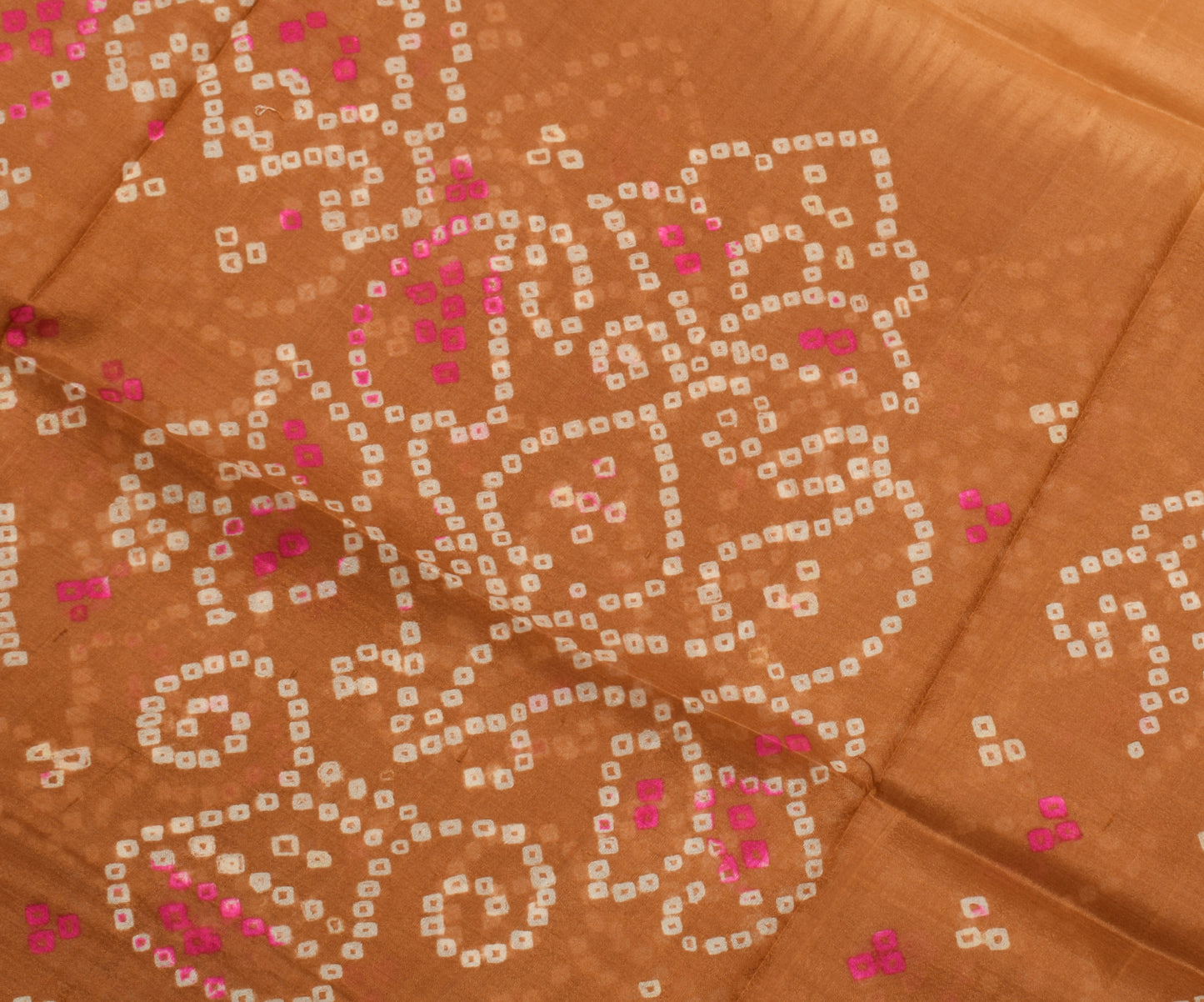 Sushila Vintage Brown Saree 100% Pure Silk Bandhani Printed Soft Craft Fabric