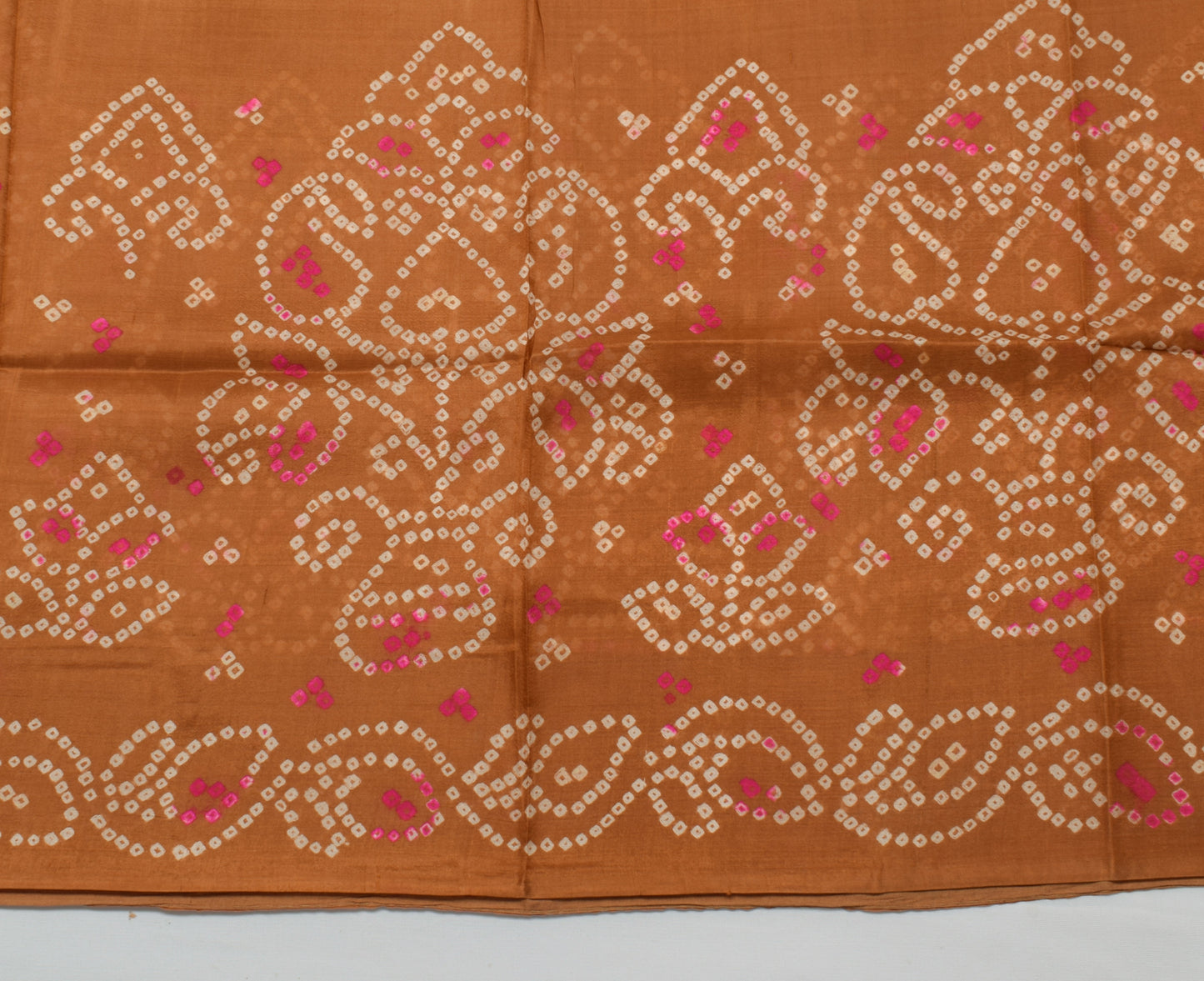 Sushila Vintage Brown Saree 100% Pure Silk Bandhani Printed Soft Craft Fabric