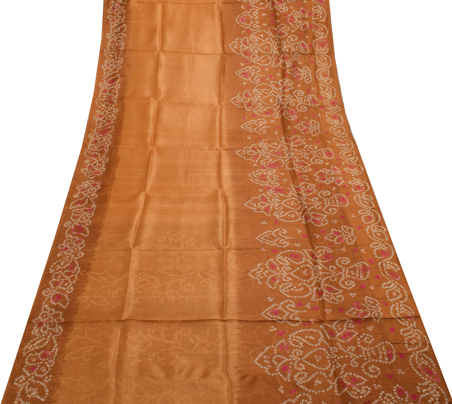 Sushila Vintage Brown Saree 100% Pure Silk Bandhani Printed Soft Craft Fabric