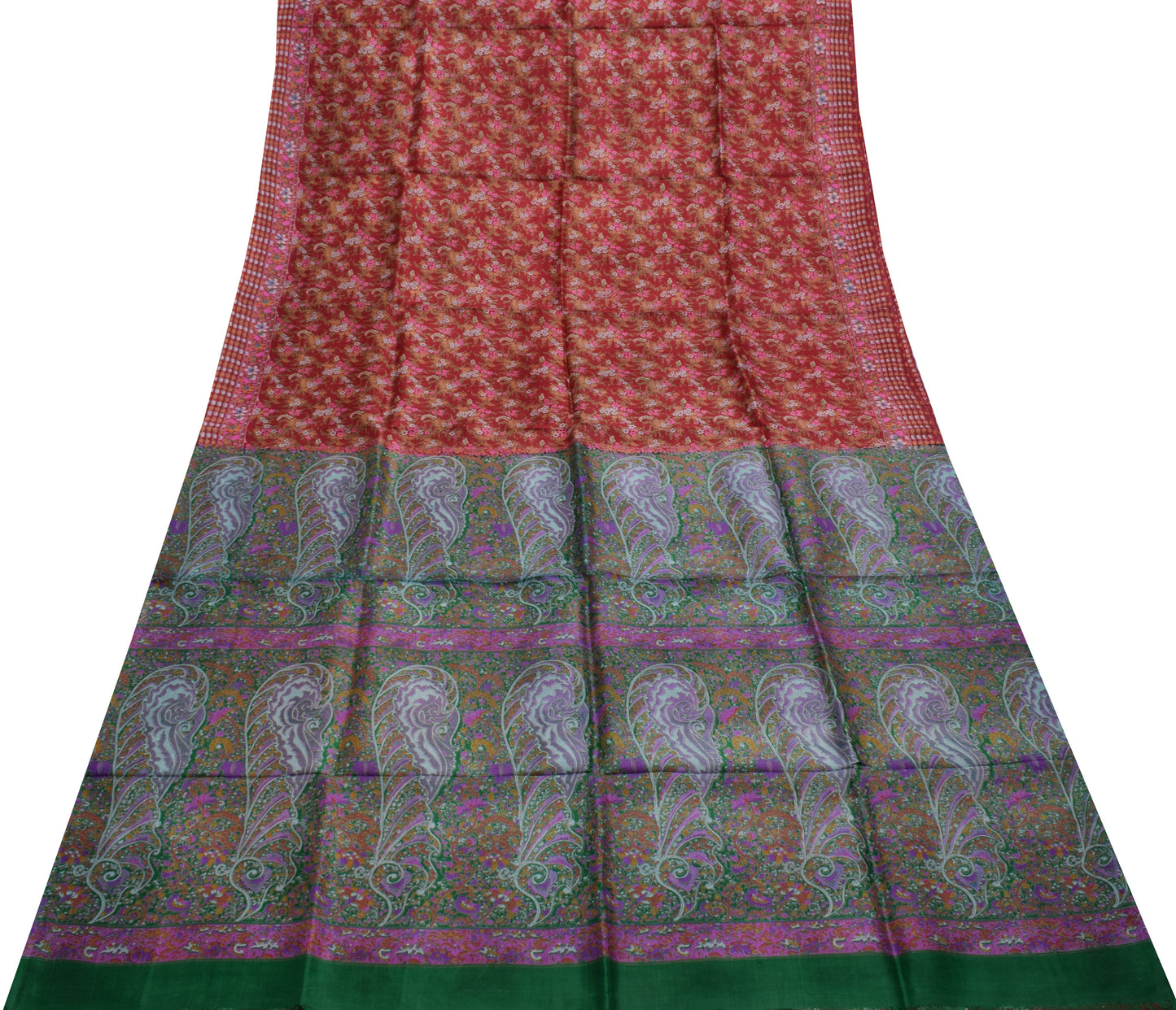 Sushila Vintage Red Saree 100% Pure Silk Printed Floral Soft Craft Fabric