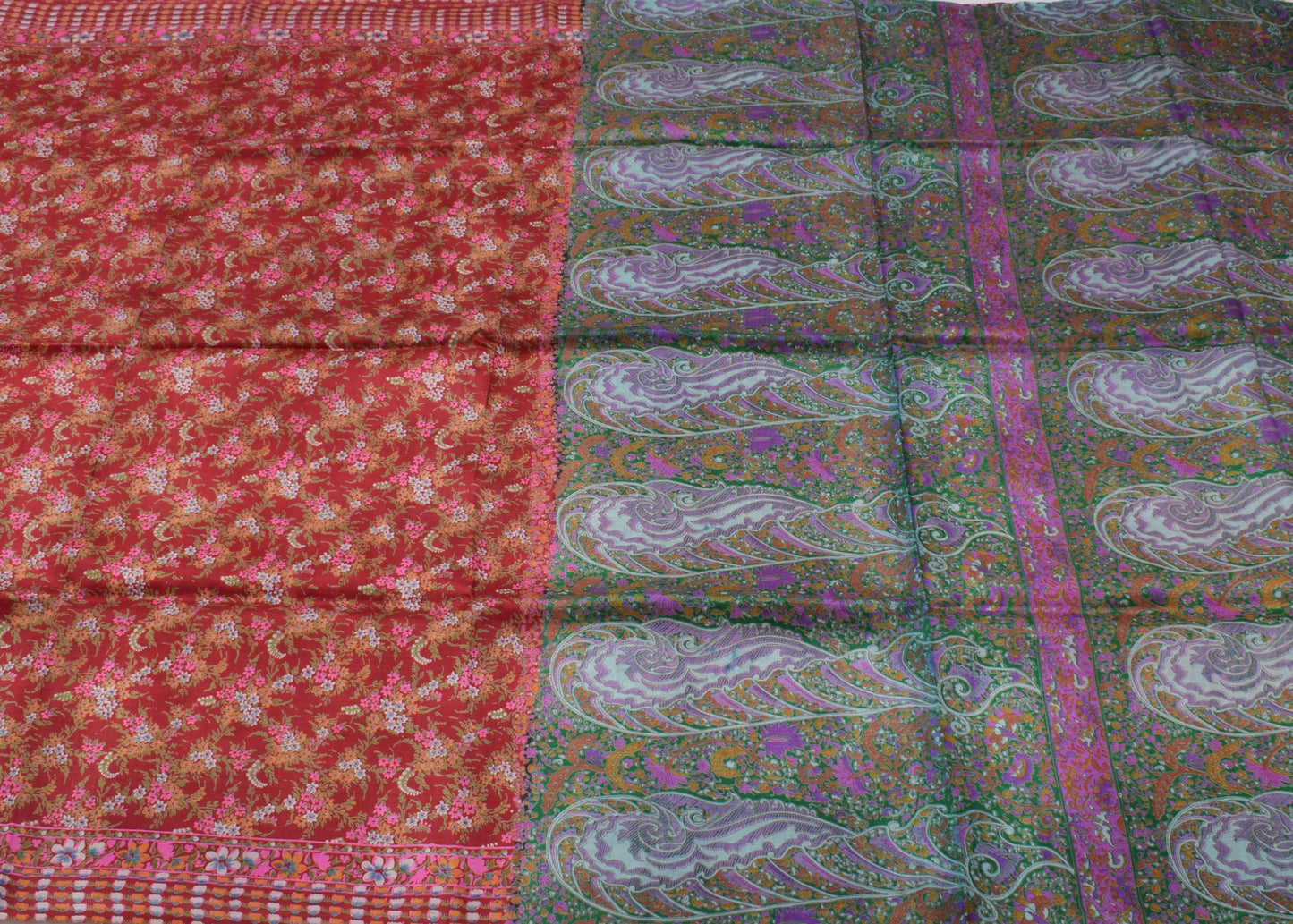 Sushila Vintage Red Saree 100% Pure Silk Printed Floral Soft Craft Fabric