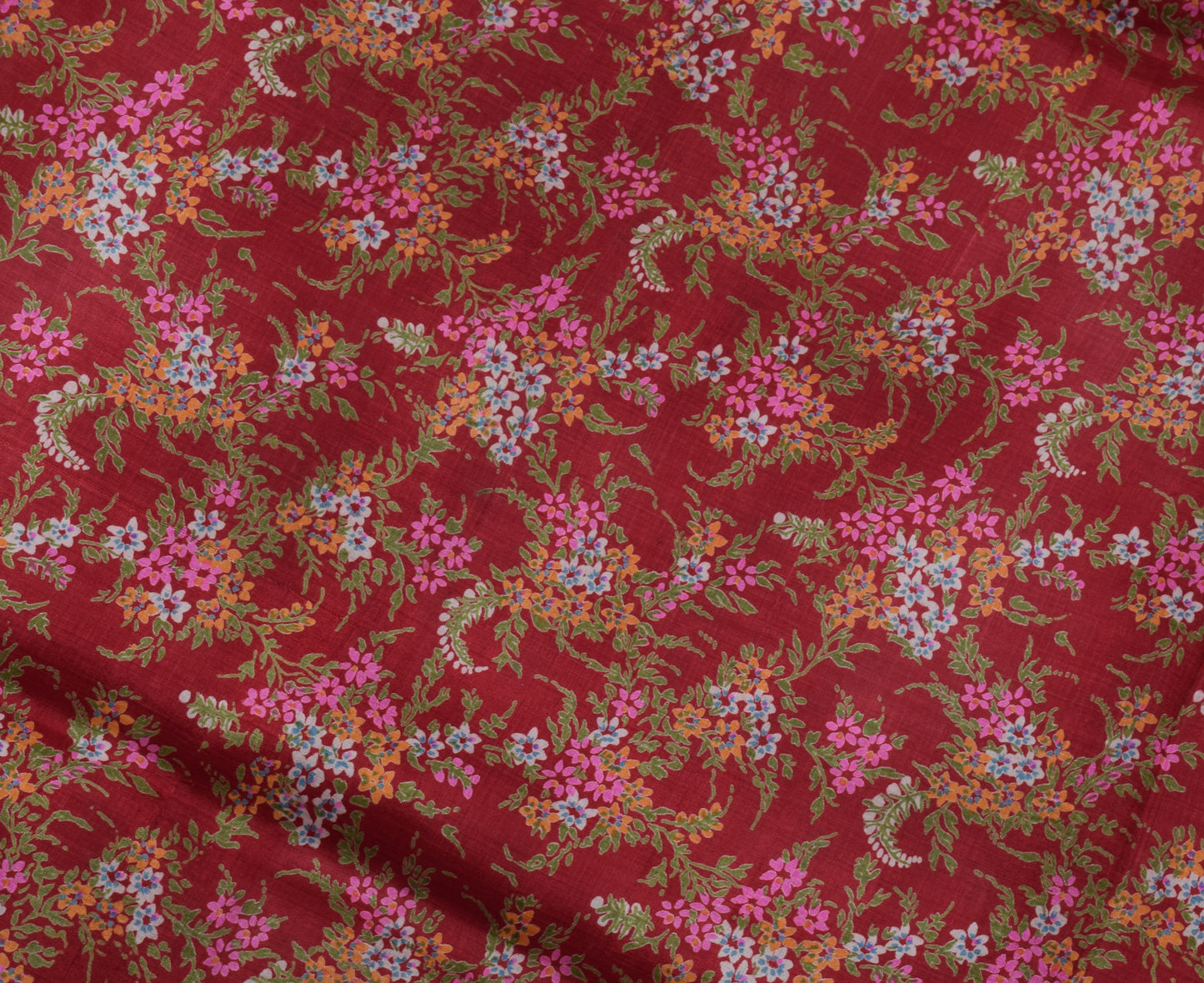 Sushila Vintage Red Saree 100% Pure Silk Printed Floral Soft Craft Fabric
