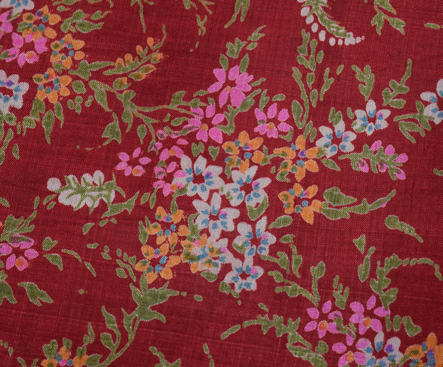 Sushila Vintage Red Saree 100% Pure Silk Printed Floral Soft Craft Fabric