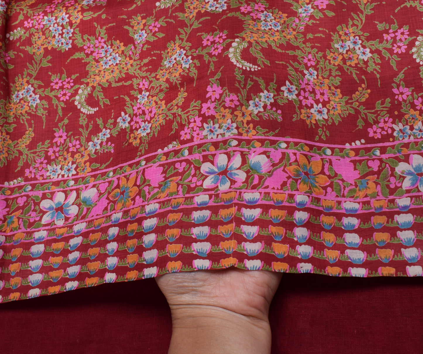 Sushila Vintage Red Saree 100% Pure Silk Printed Floral Soft Craft Fabric