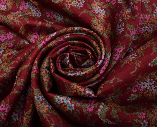Sushila Vintage Red Saree 100% Pure Silk Printed Floral Soft Craft Fabric