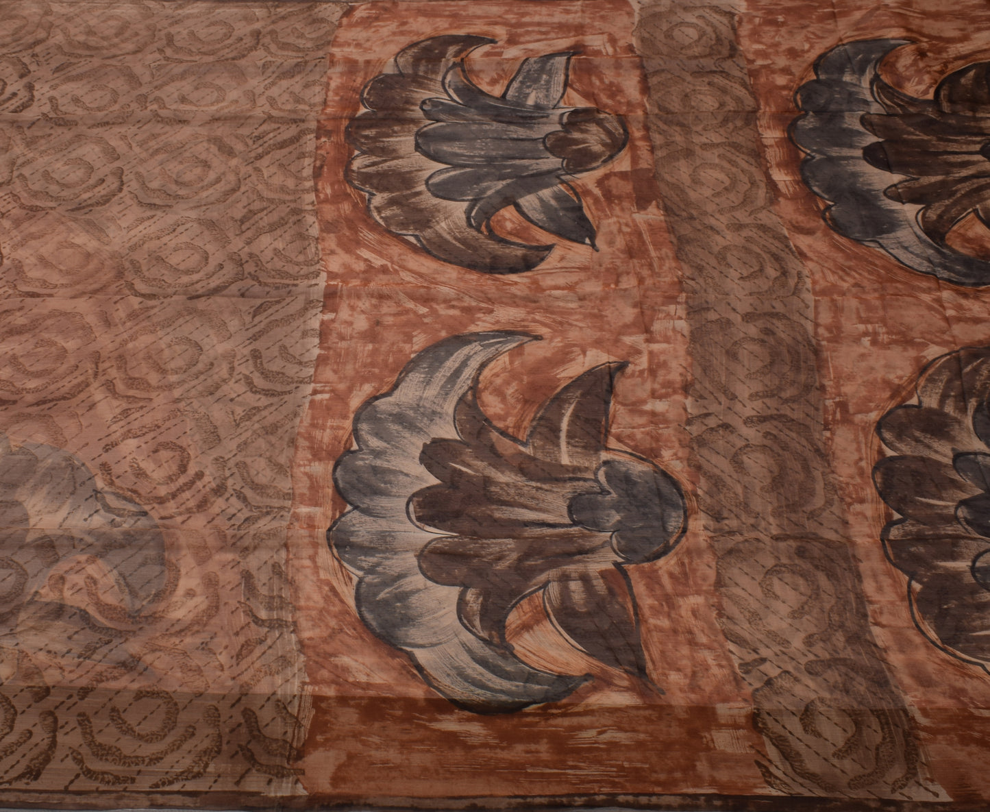 Sushila Vintage Brown Saree Blend Chiffon Silk Printed Soft Craft 5 Yard Fabric