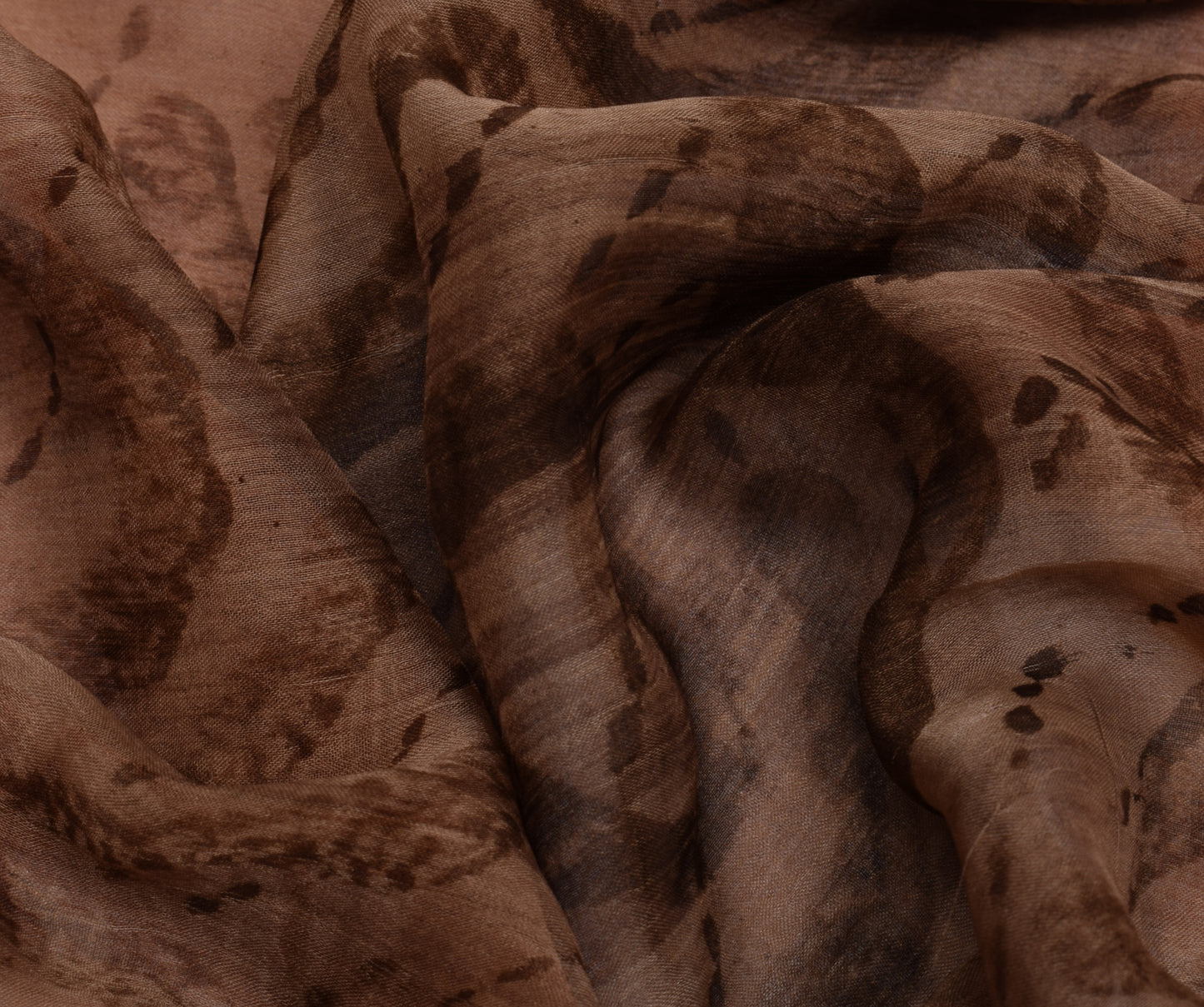Sushila Vintage Brown Saree Blend Chiffon Silk Printed Soft Craft 5 Yard Fabric