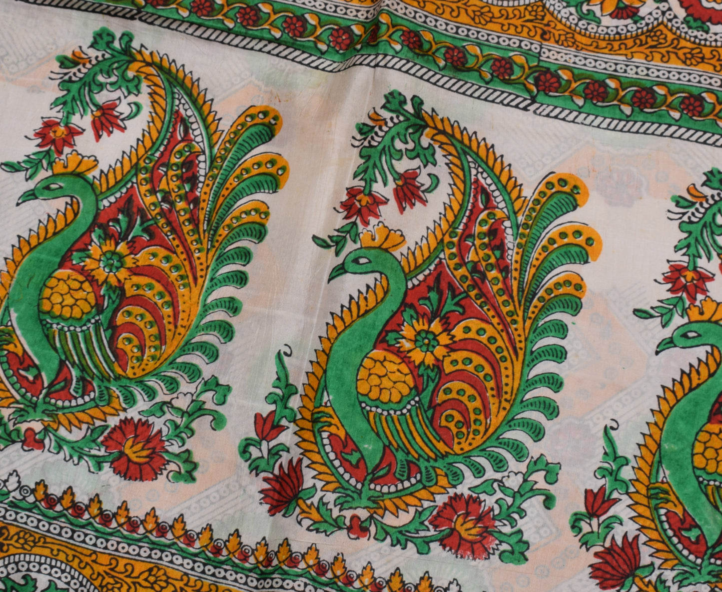 Sushila Vintage Indian Saree 100% Pure Silk Hand Block Printed Soft Craft Fabric