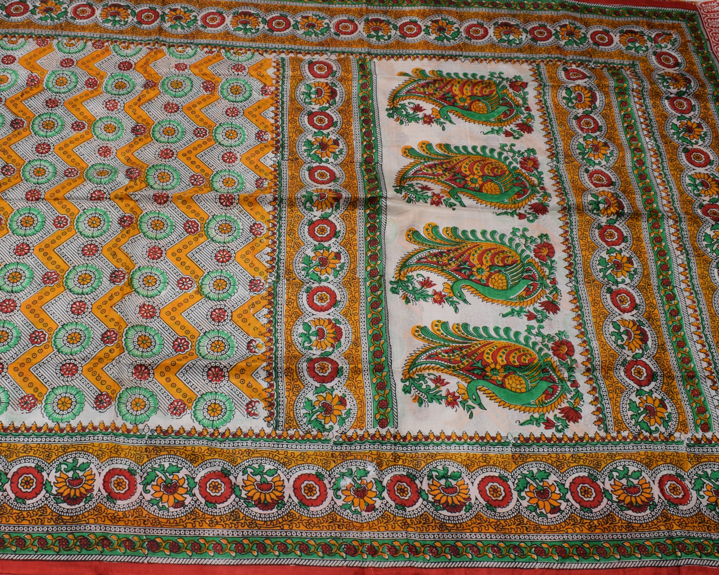 Sushila Vintage Indian Saree 100% Pure Silk Hand Block Printed Soft Craft Fabric